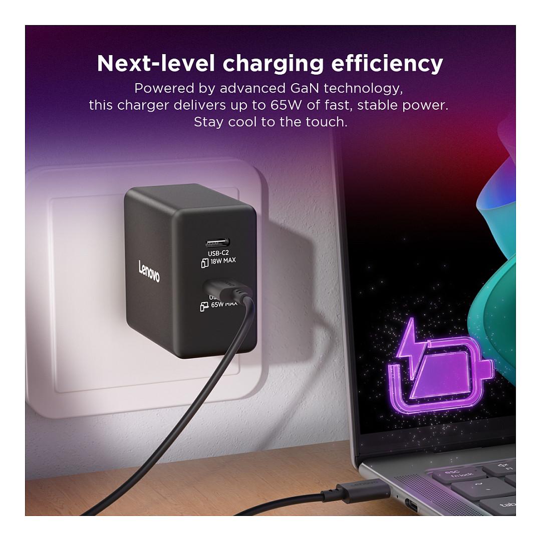 Adapter për Pajisje Lenovo Dual USB-C 65W GaN / 65W / USB Type-C / AC - Zezë - 13