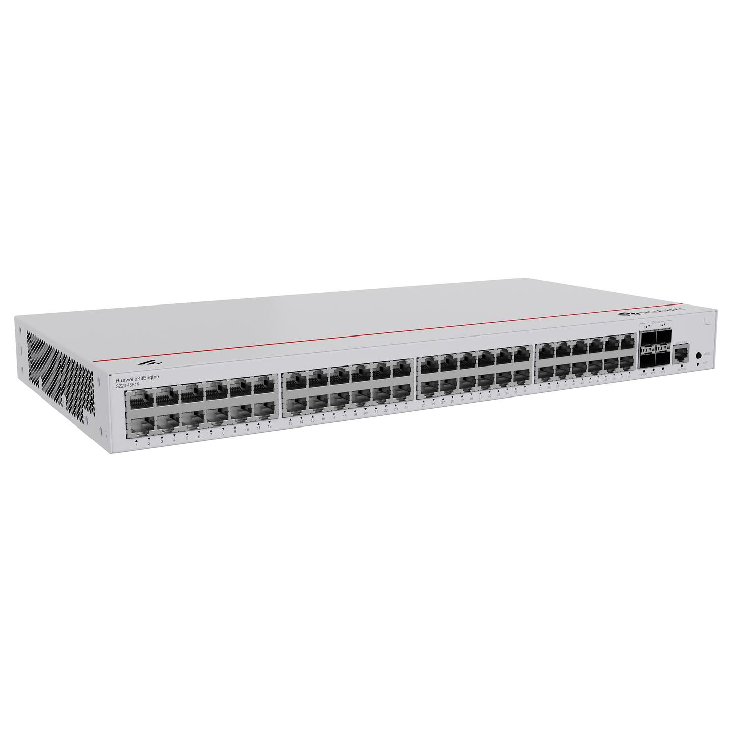 Switch Huawei eKit S220-48P4X, 48x Gigabit Ethernet PoE+, 4x 10G SFP+, PoE 380W, Switching Capacity 176Gbps, Layer 2 Managed, Rackmount 1U - Bardhë - 3