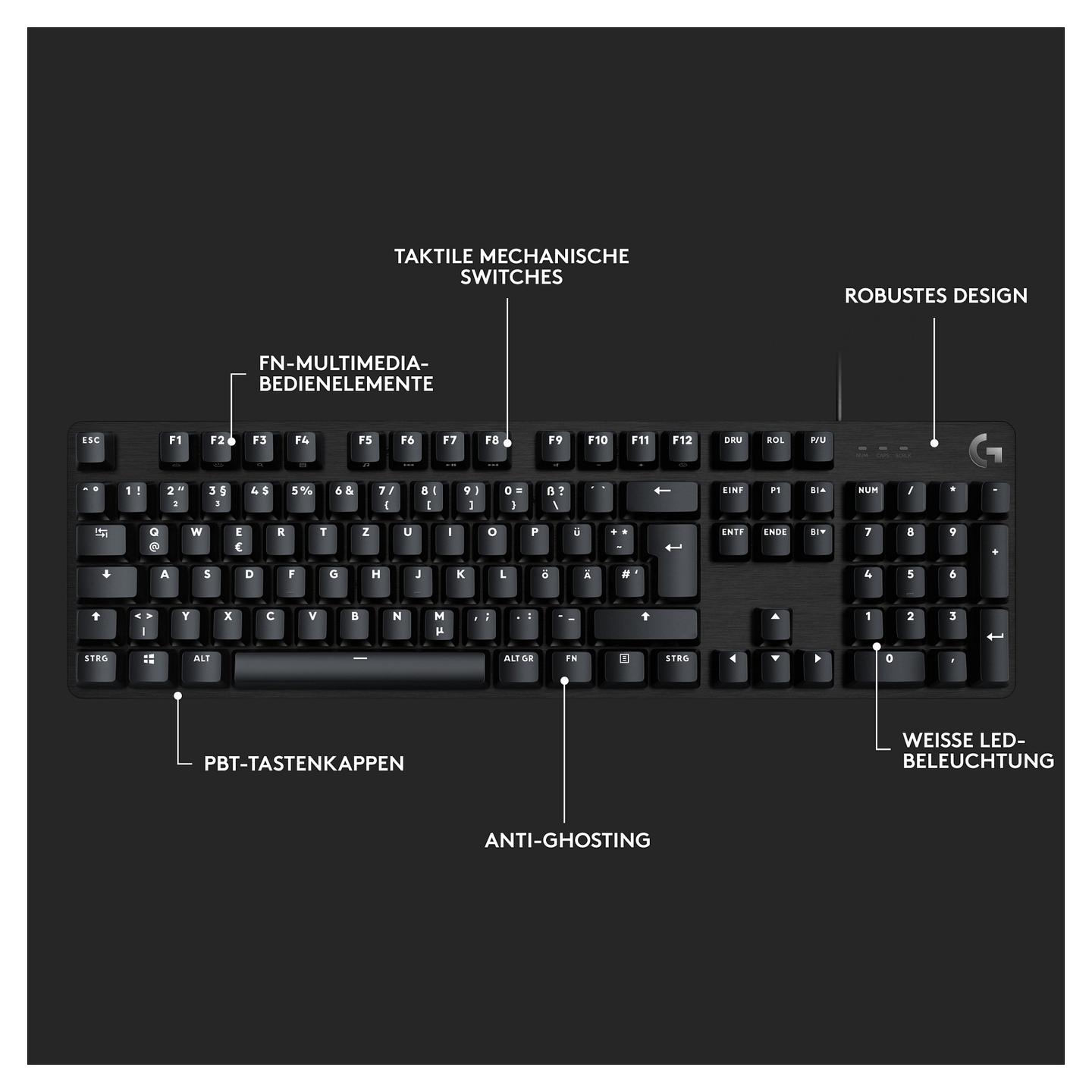 Tastierë Gaming Logitech G G413 SE / Wired / QWERTZ (CH) / Full-Size / Mekanike / PBT / 6-Key Rollover / USB / LED – Zezë - 13