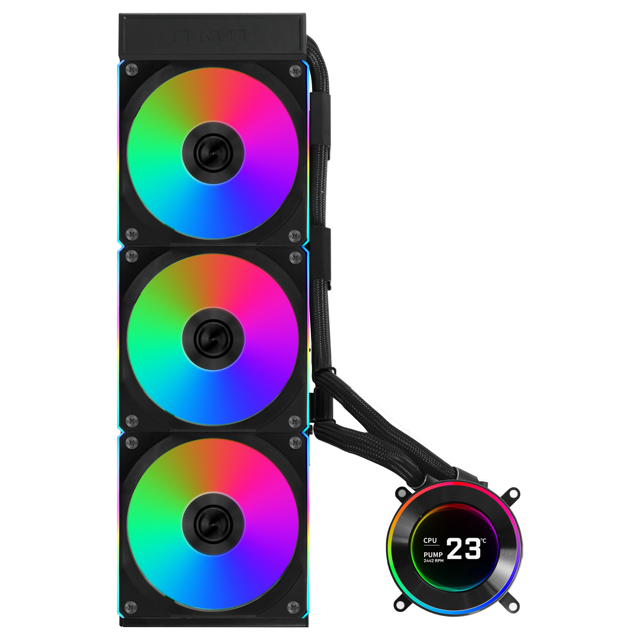 Ftohës për Procesor Lian Li HydroShift II LCD-C 360CL / AIO / 360mm / 3×120mm UNI FAN CL Wireless / 2.1" IPS LCD / 2200 RPM / 72 CFM – Zezë - 2