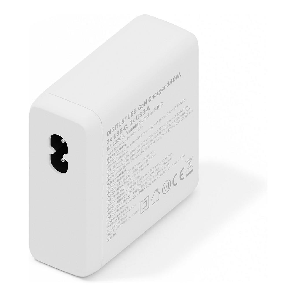 Adapter Digitus DA-10305 / 140W / GaN / 3x USB-C + 1x USB-A / Fast Charging - Bardhë - 4