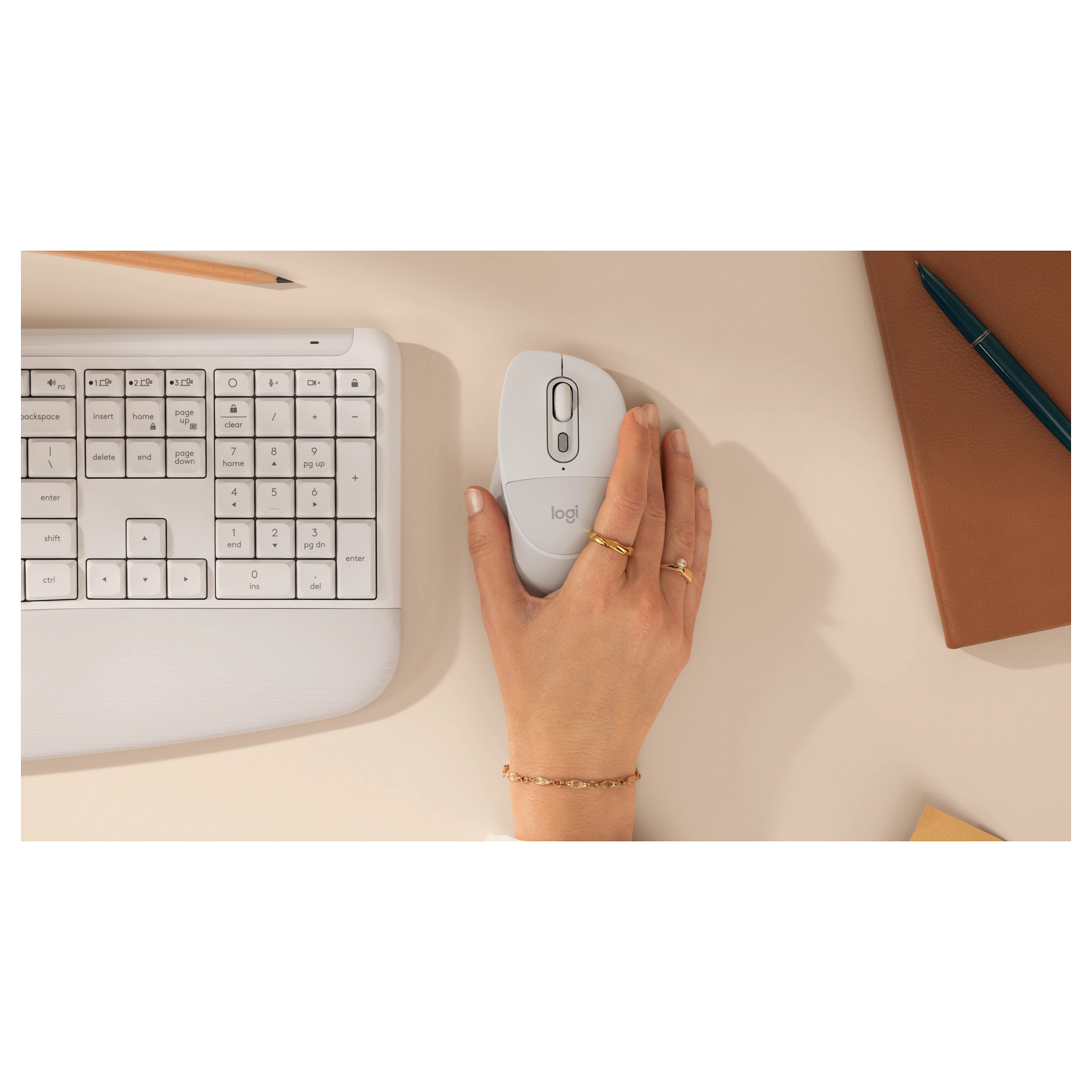 Combo (Tastierë&Maus) Logitech Signature Comfort Plus MK880 / Wireless / 109 Keys / QWERTZ German / Bluetooth 5.2 + Logi Bolt - Bardhë - 8