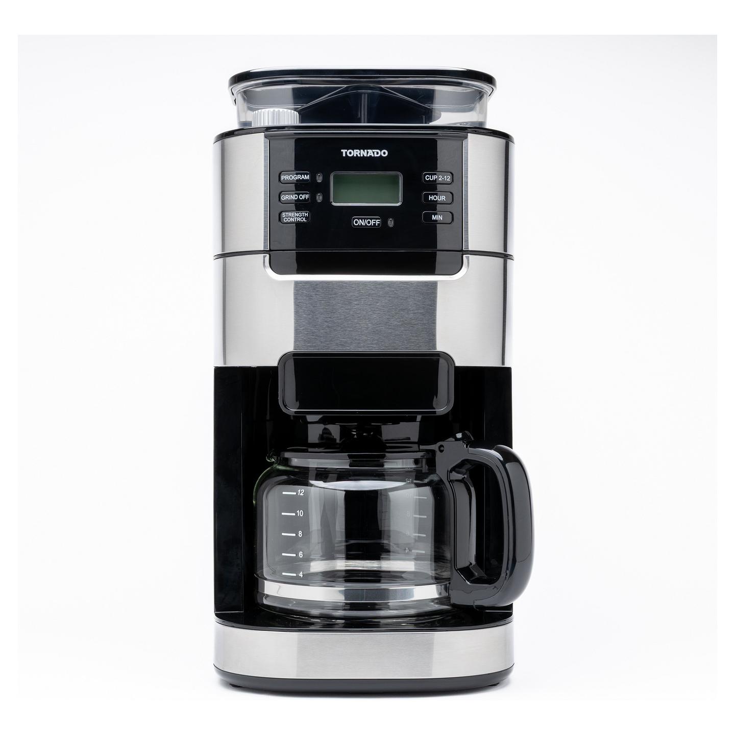 Aparat për Kafe me Filtër TORNADO TCM-1025A-GS, Mulli Konik, 1050 W, Rezervuar 1.5 L, 12 Filxhanë – Zezë/Argjend - 11