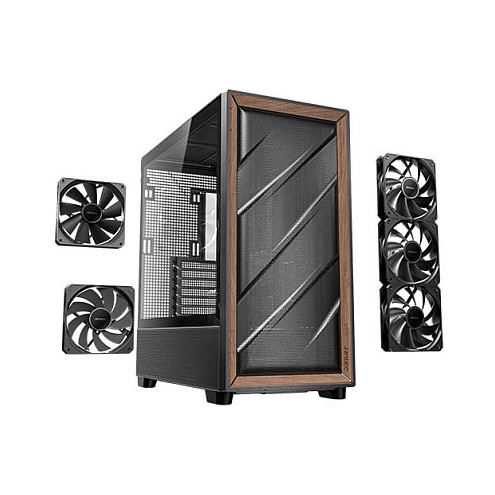 Kasë PC Antec FLUX / Midi Tower / E-ATX + ATX / 3x 120mm + 1x 140mm Fan / Tempered Glass + Wood - Zezë - 21