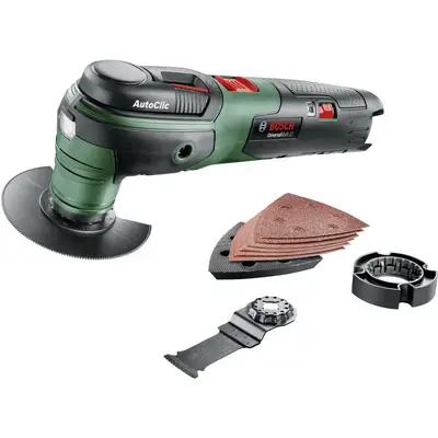 Vegël Multifunksionale me Bateri Bosch UniversalMulti 12, 12V, 10000–20000 lëkundje/min, Kënd Oscilimi 2.8°, Ndriçim LED, Aksesorë dhe Valixhe - Gjelbër - 2