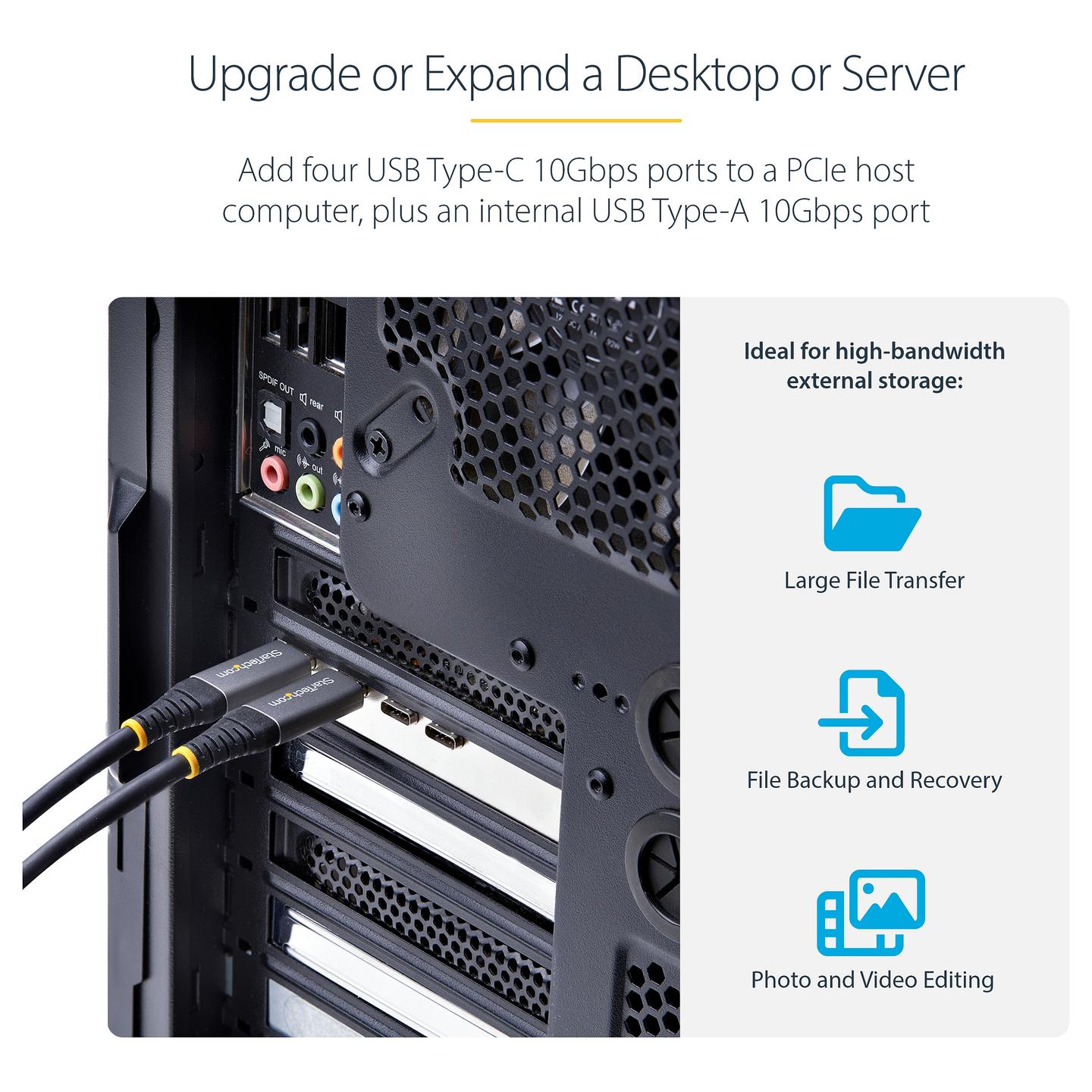 Kartë Zgjerimi StarTech.com PS4C3IA3-USB-C-CARD, PCI Express 3.0 x4, 4x USB-C + 1x USB-A i Brendshëm, 10Gbps, ASMedia ASM3142, Low Profile + Full Height - 9