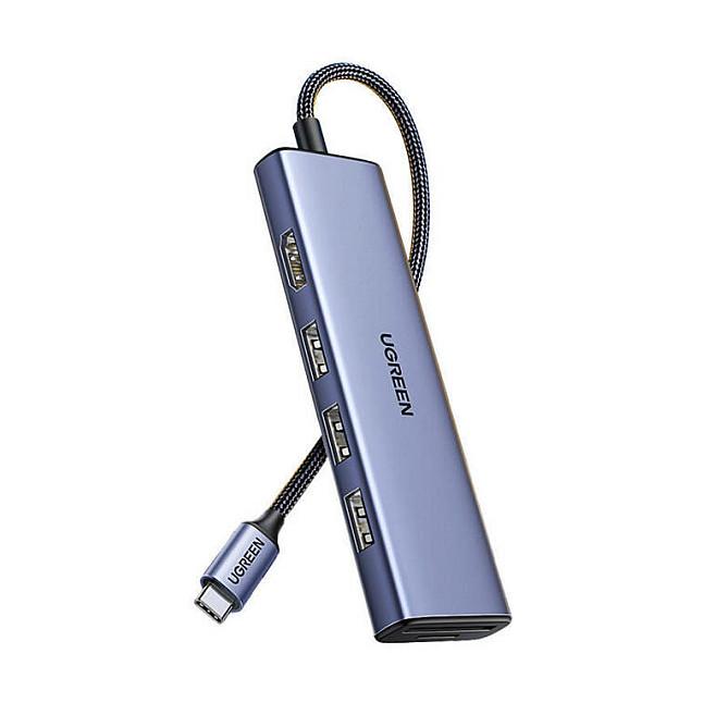 Hub USB-C UGREEN 20956A, 6-port, 3x USB-A 3.0, HDMI 4K 30Hz, SD/TF, 5Gbps - Argjend - 2