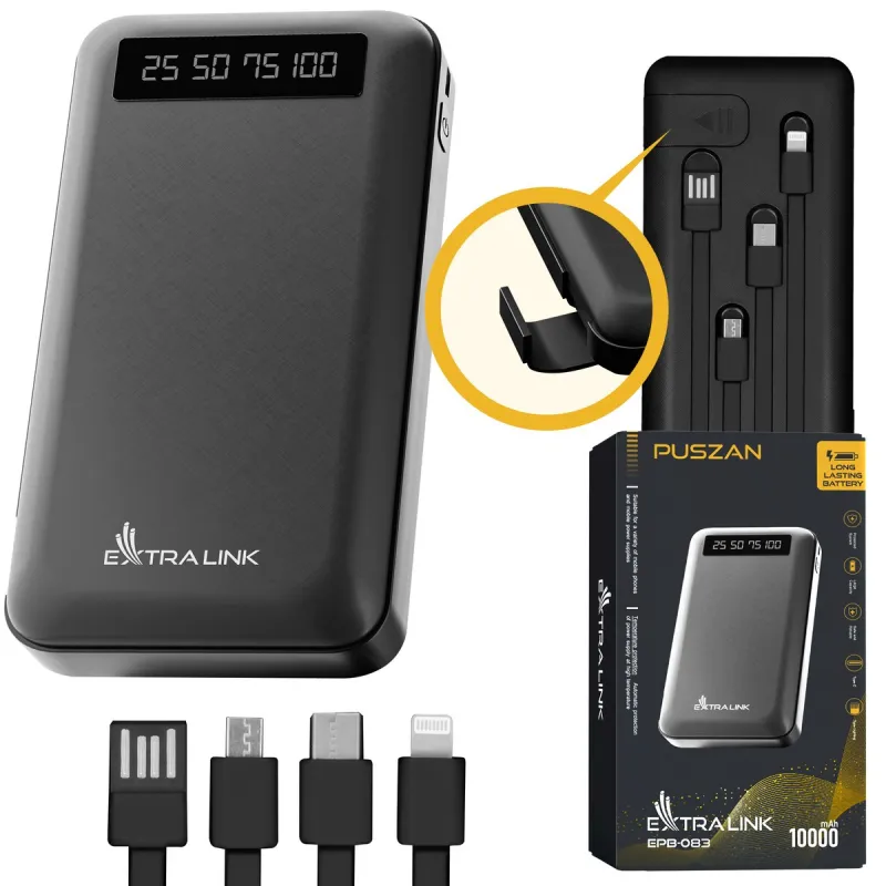 Powerbank Extralink EX.19607 / 10.000mAh / 10W / USB-C / Lightning / Mini-USB / Ekran LED – Zezë - 2