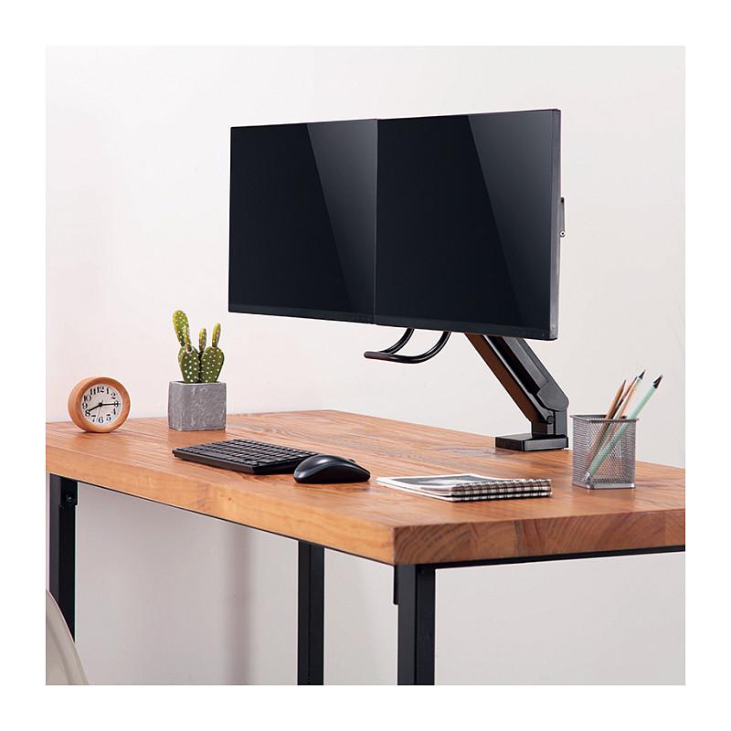 Mbajtëse për Monitor LogiLink BP0102 / 2 Monitorë / 17–27" / deri 6,5kg për Monitor / Gas Spring / VESA 75x75 & 100x100 / Rotacion 360° - Zezë - 5