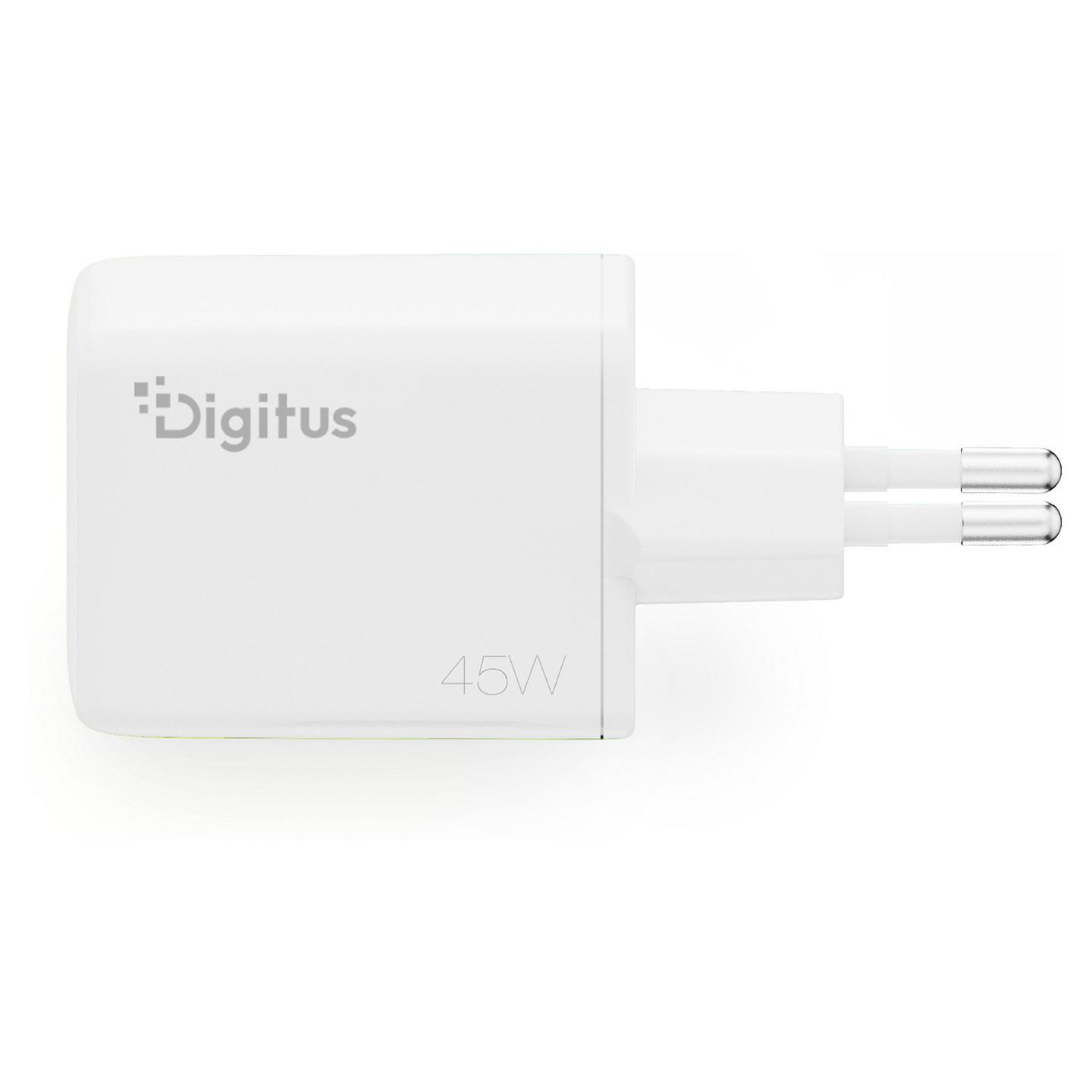 Adapter Digitus DA-10302 / 45W / GaN / 1x USB-C + 1x USB-A / Fast Charging - Bardhë - 2
