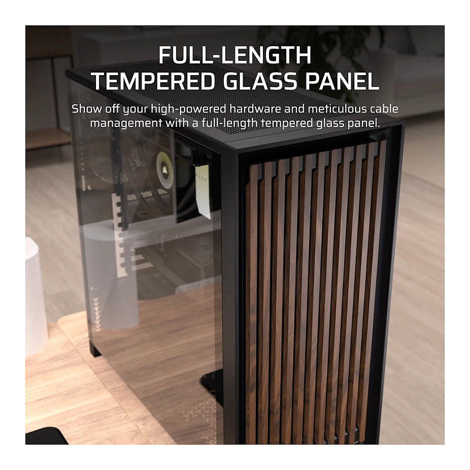 Kasë PC Corsair FRAME 5000D WOOD RS / Mid Tower / E-ATX / 2x 200mm + 1x 140mm Fan / Tempered Glass / Wood / 420mm Radiator - Zezë - 7