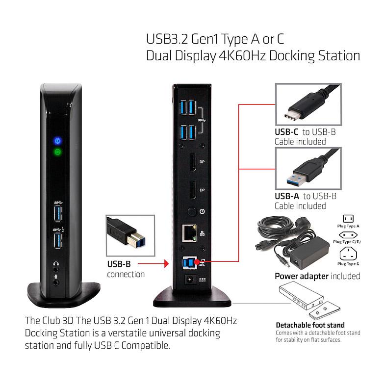 Docking Station Club 3D CSV-1460 / USB 3.2 Gen 1 / 2x DisplayPort / 6x USB-A / Gigabit Ethernet / Audio - Zezë - 5