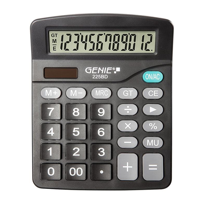 Kalkulator GENIE 225 BD, 12 shifra, Dual-Power, LCD, funksion përqindjeje, llogaritje rritjeje - Zezë - 2