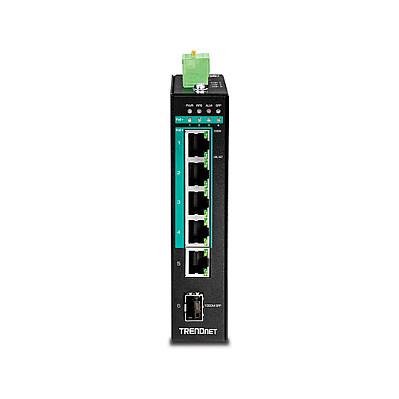 Switch Industrial TRENDnet TI-PG541, 4 porta Gigabit PoE+, 1 portë Gigabit Ethernet, 1 portë SFP, PoE 120W, Switching Capacity 12Gbps, IP50, montim në shinë DIN - Zezë - 3