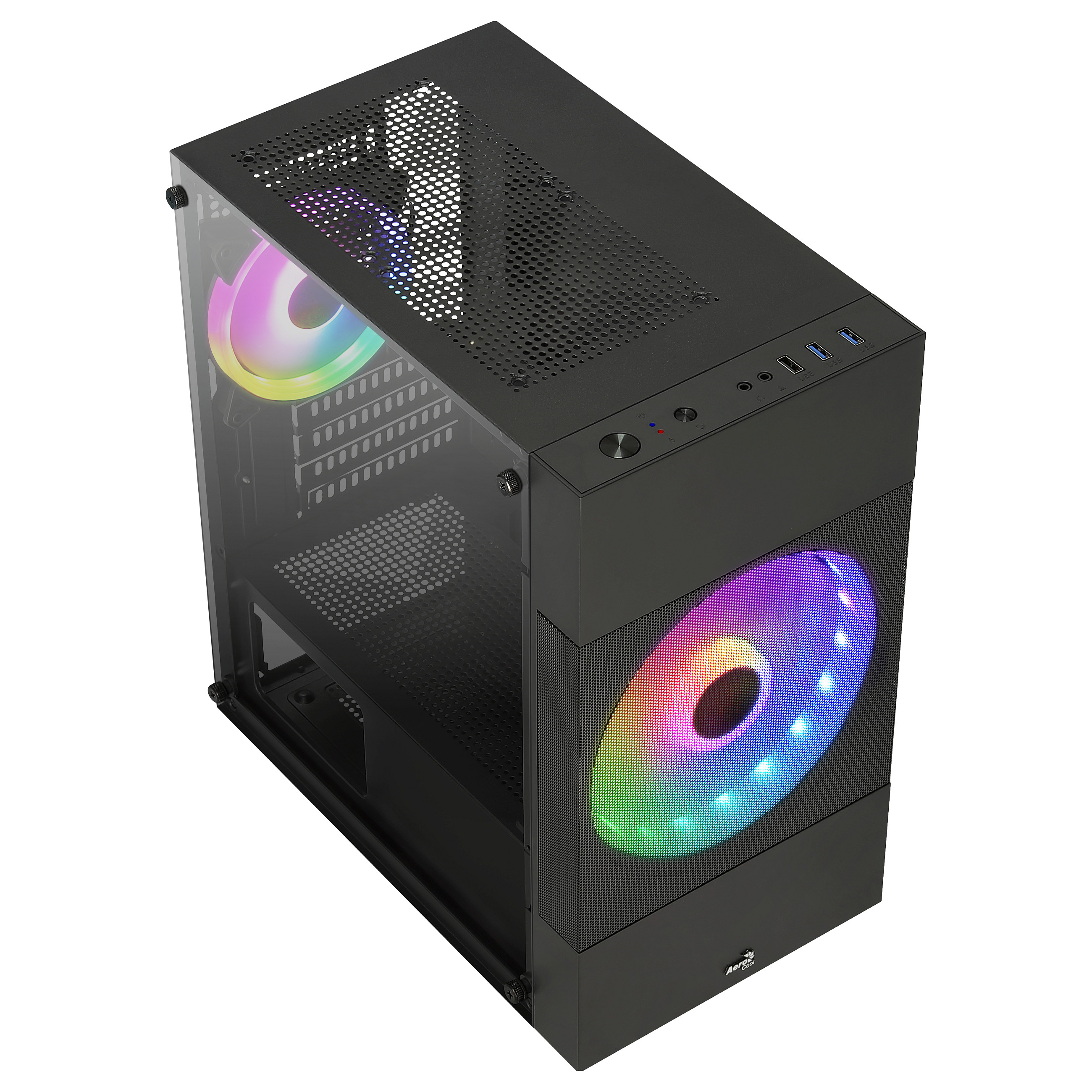 Kasë PC Aerocool Atomic Lite / Mini Tower / Micro-ATX + Mini-ITX / 1x 180mm + 1x 120mm Fan / Tempered Glass - Zezë - 5