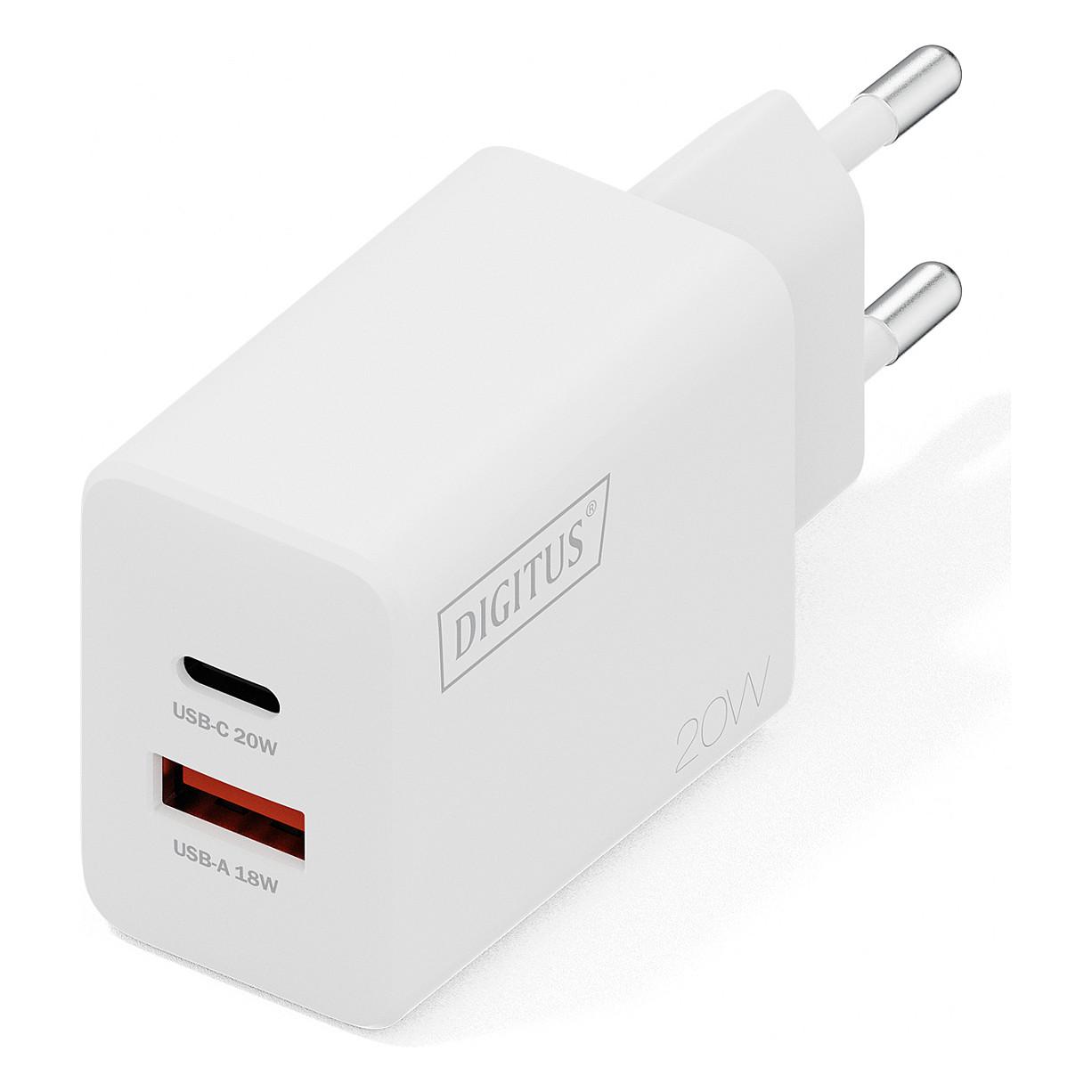 Adapter Digitus DA-10300 / 20W / 1x USB-C + 1x USB-A / Fast Charging - Bardhë - 3