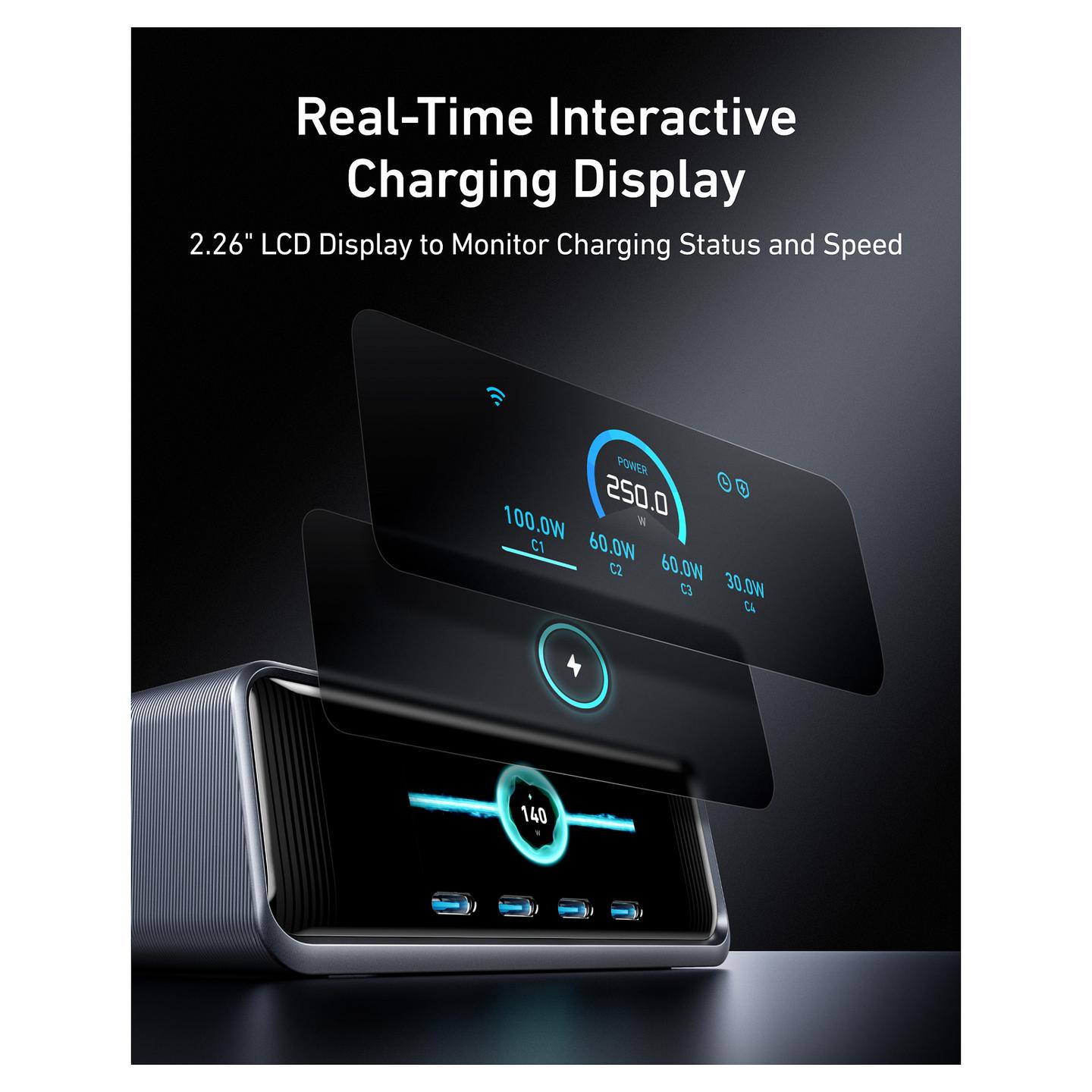 Karikues Anker Prime A2345341, 250W, 6 porta, USB-C dhe USB-A, GaNPrime, ekran LCD 2.26" - Zezë - 4