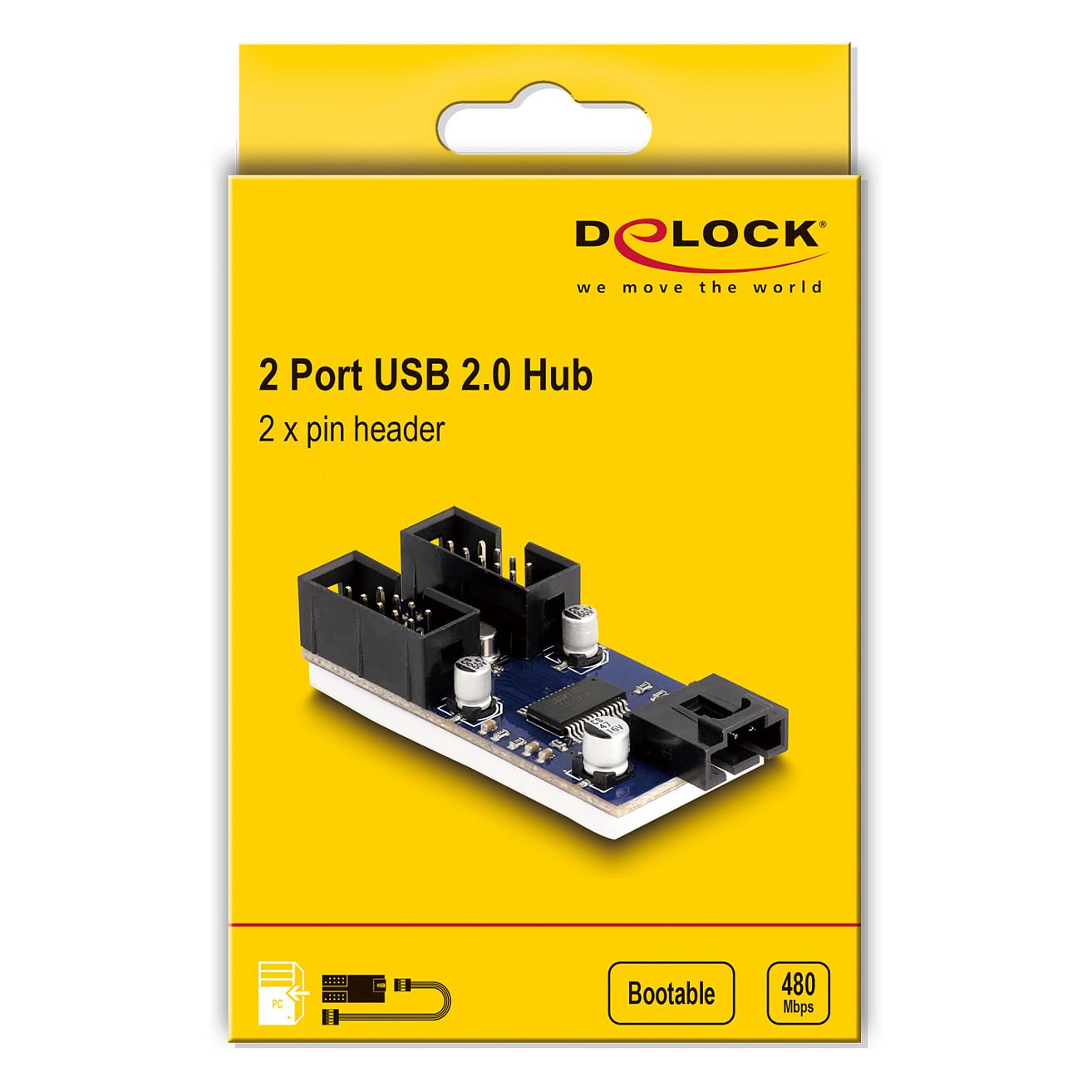 Hub USB DeLOCK 61100 / Input USB 2.0 4-Pin / Output 2x USB 2.0 9-Pin / 480Mbps - Zezë/Blu - 4
