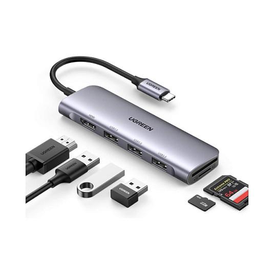 Hub USB-C UGREEN 20956A, 6-port, 3x USB-A 3.0, HDMI 4K 30Hz, SD/TF, 5Gbps - Argjend - 4