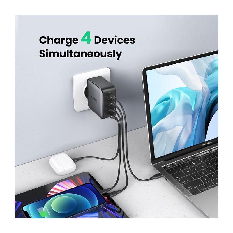 Adapter UGREEN Nexode CD226 / 40747 / 100W / 3x USB-C / USB-A / GaN / PD 3.0 / PPS - Zezë - 4