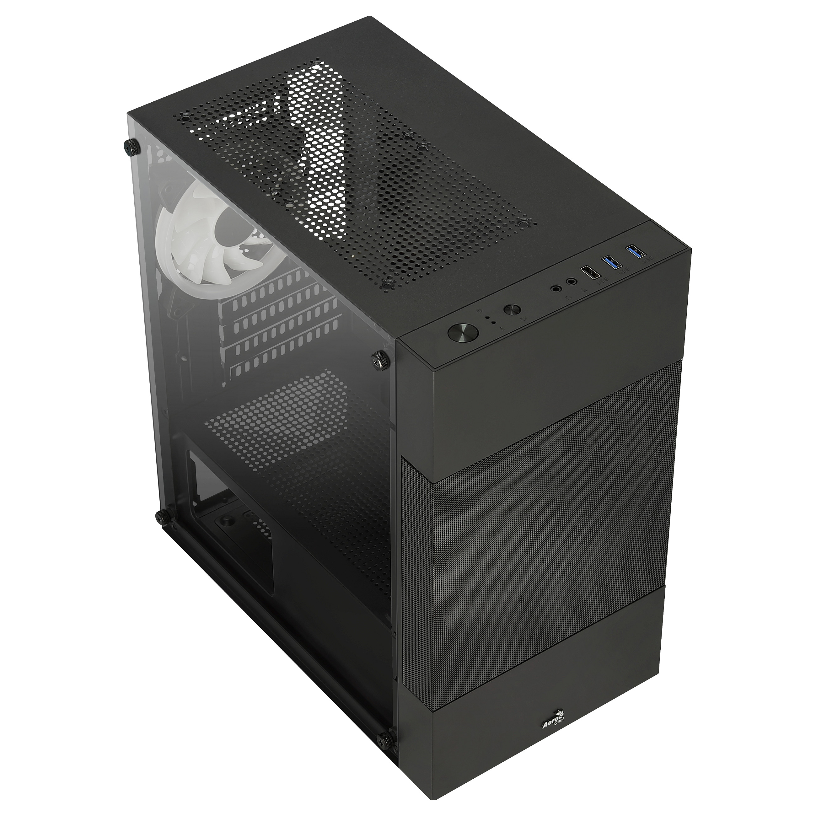 Kasë PC Aerocool Atomic Lite / Mini Tower / Micro-ATX + Mini-ITX / 1x 180mm + 1x 120mm Fan / Tempered Glass - Zezë - 8