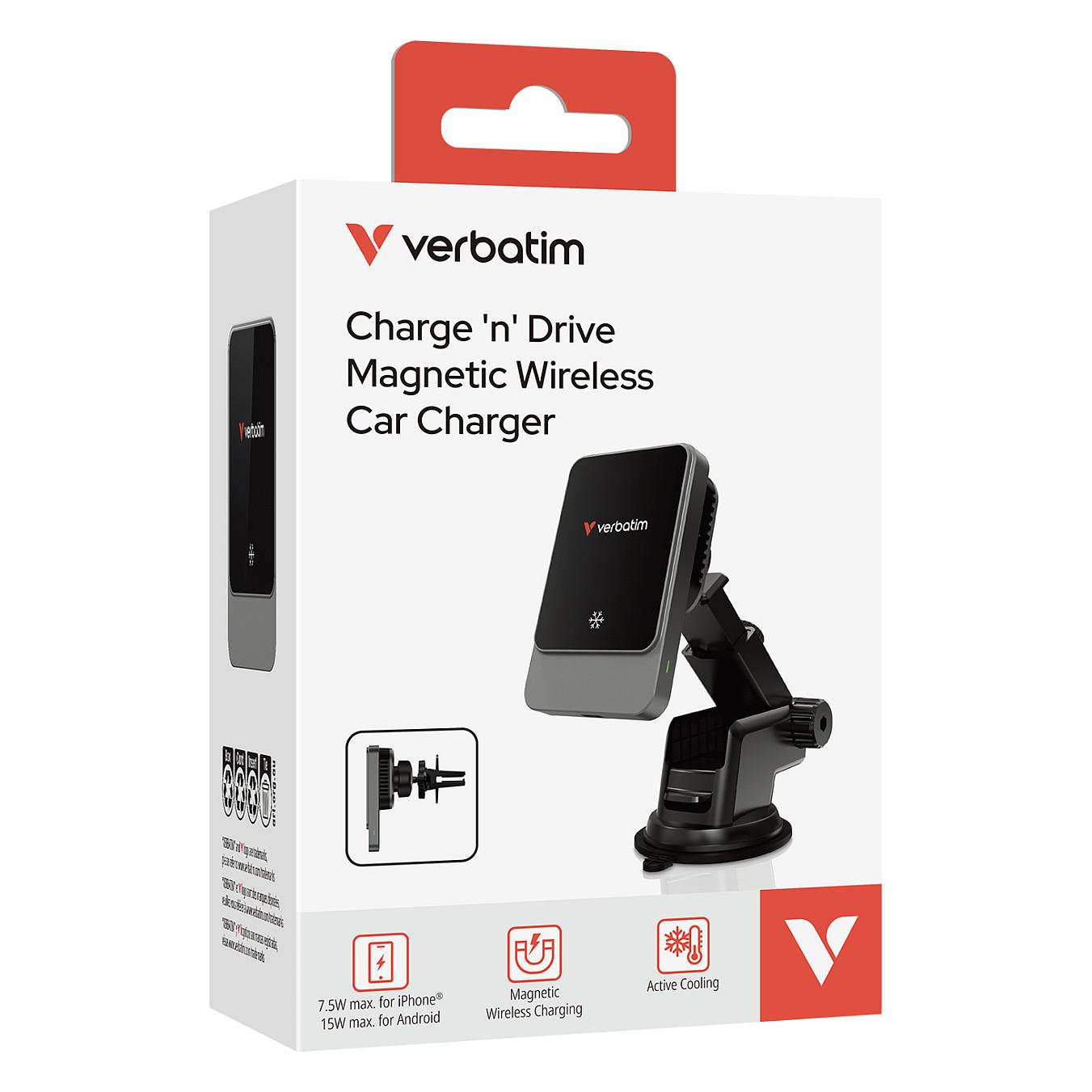 Mbajtës Telefoni për Veturë Verbatim Charge 'n' Drive 31862, Karikim Wireless Qi, 15W, Magnetik, Ftohës i Integruar, Rrotullim 360°, USB-C, Kabllo 1 m – Zezë - 2