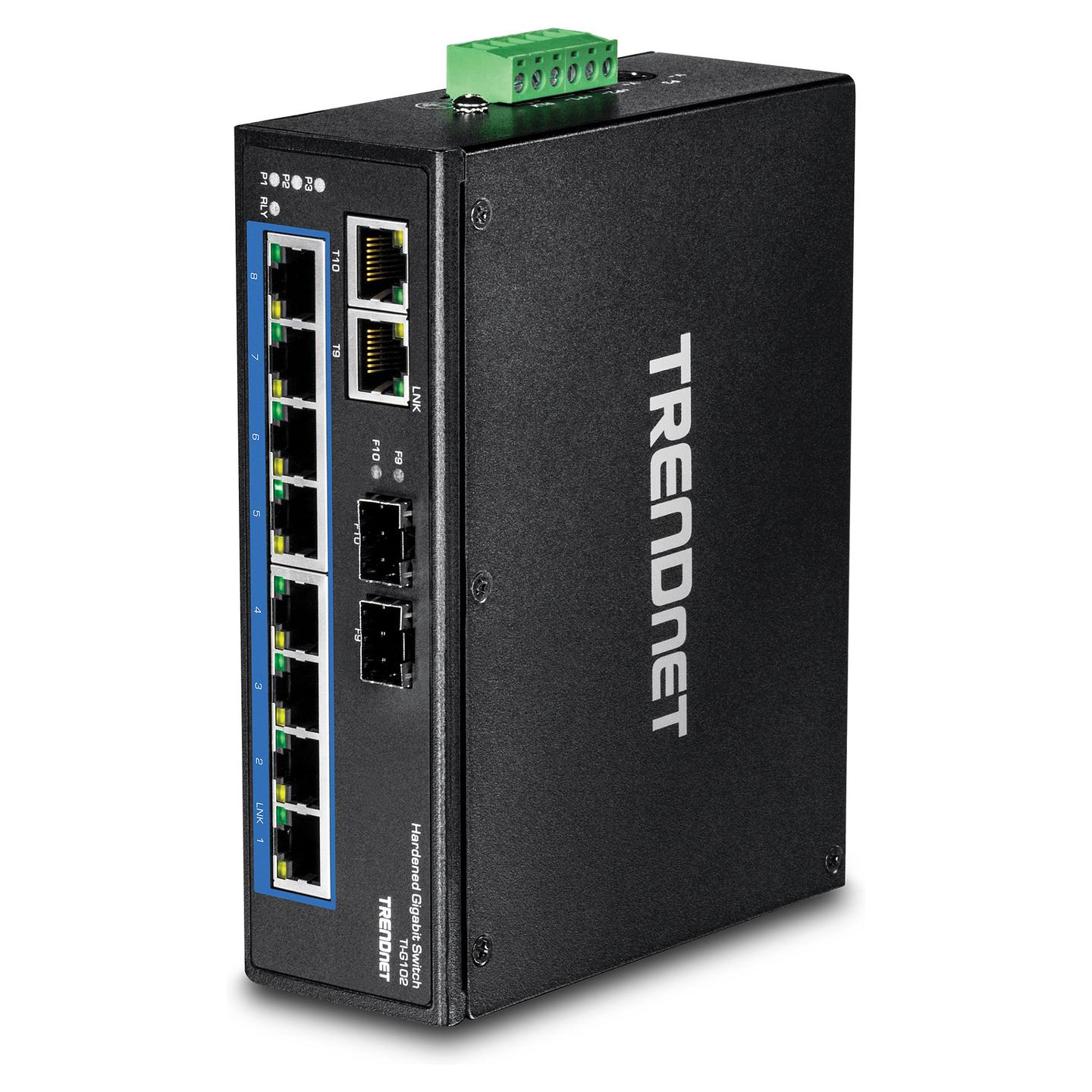 Switch Industrial TRENDnet TI-G102, 8x Gigabit Ethernet RJ45, 2x Gigabit RJ45/SFP Combo, 20Gbps, IP30, DIN-Rail - Zezë