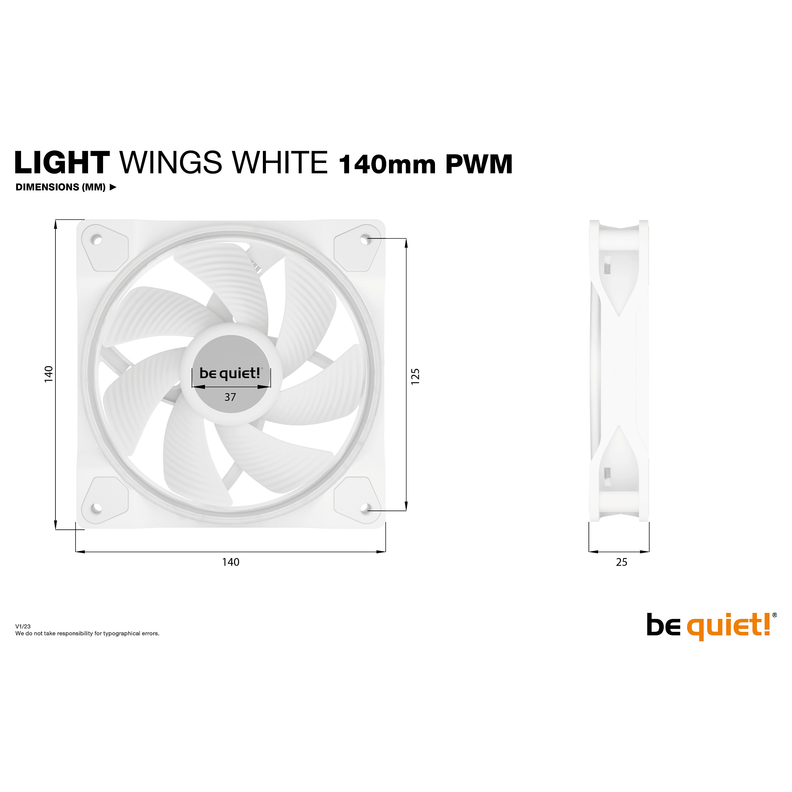 Ftohës për Kasë be quiet! Light Wings / 140mm / 1500 RPM / PWM / ARGB / 3-Pack – Bardhë - 8