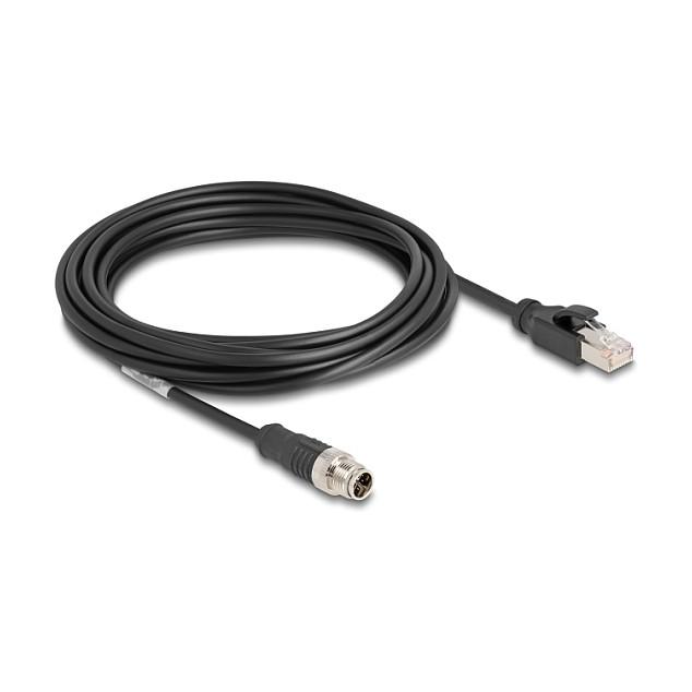Kabllo për Rrjet DeLOCK 80868 / Cat 5e / S/FTP / M12 X-coded 8-pin Mashkull → RJ-45 Mashkull / 5m - Zezë
