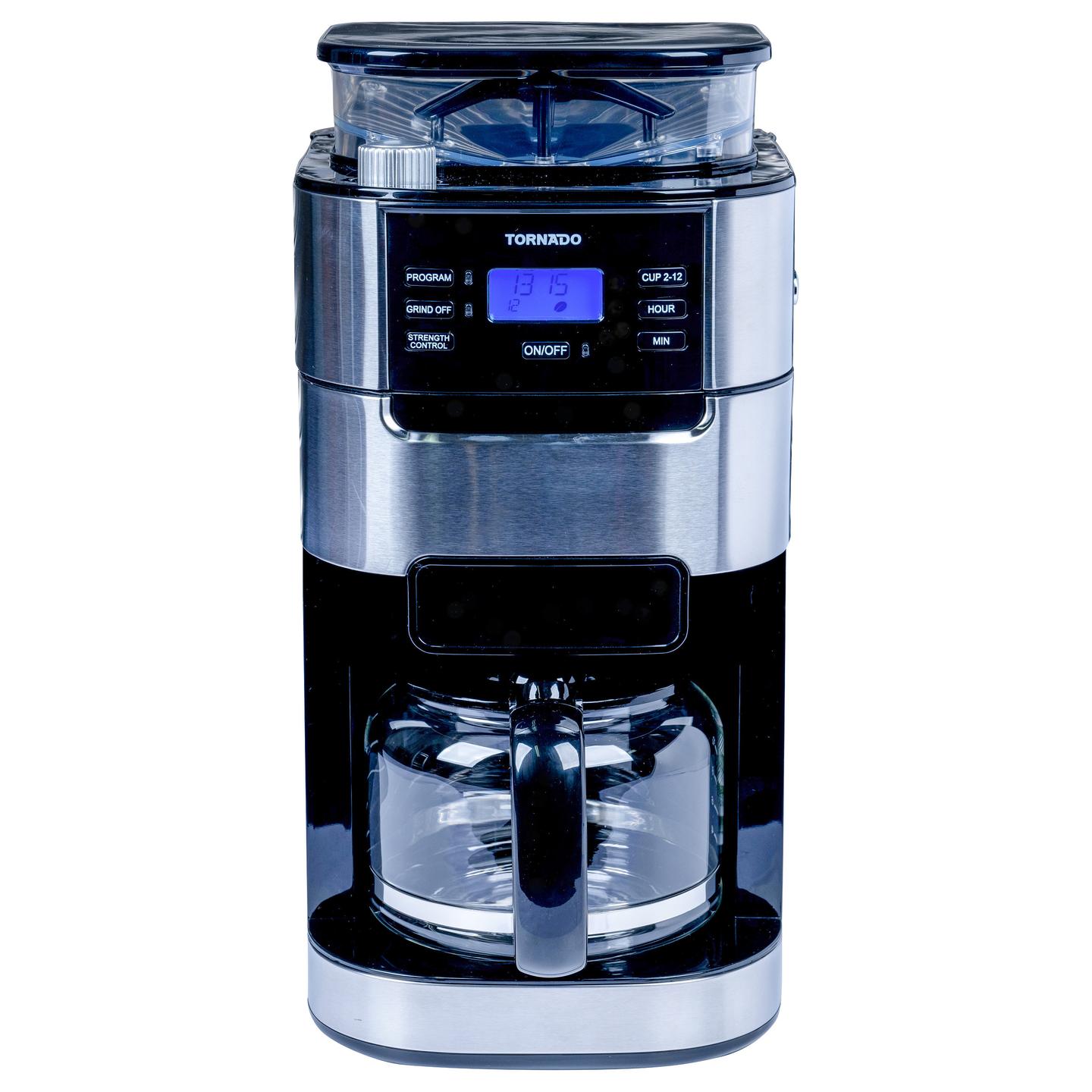 Aparat për Kafe me Filtër TORNADO TCM-1025A-GS, Mulli Konik, 1050 W, Rezervuar 1.5 L, 12 Filxhanë – Zezë/Argjend - 20