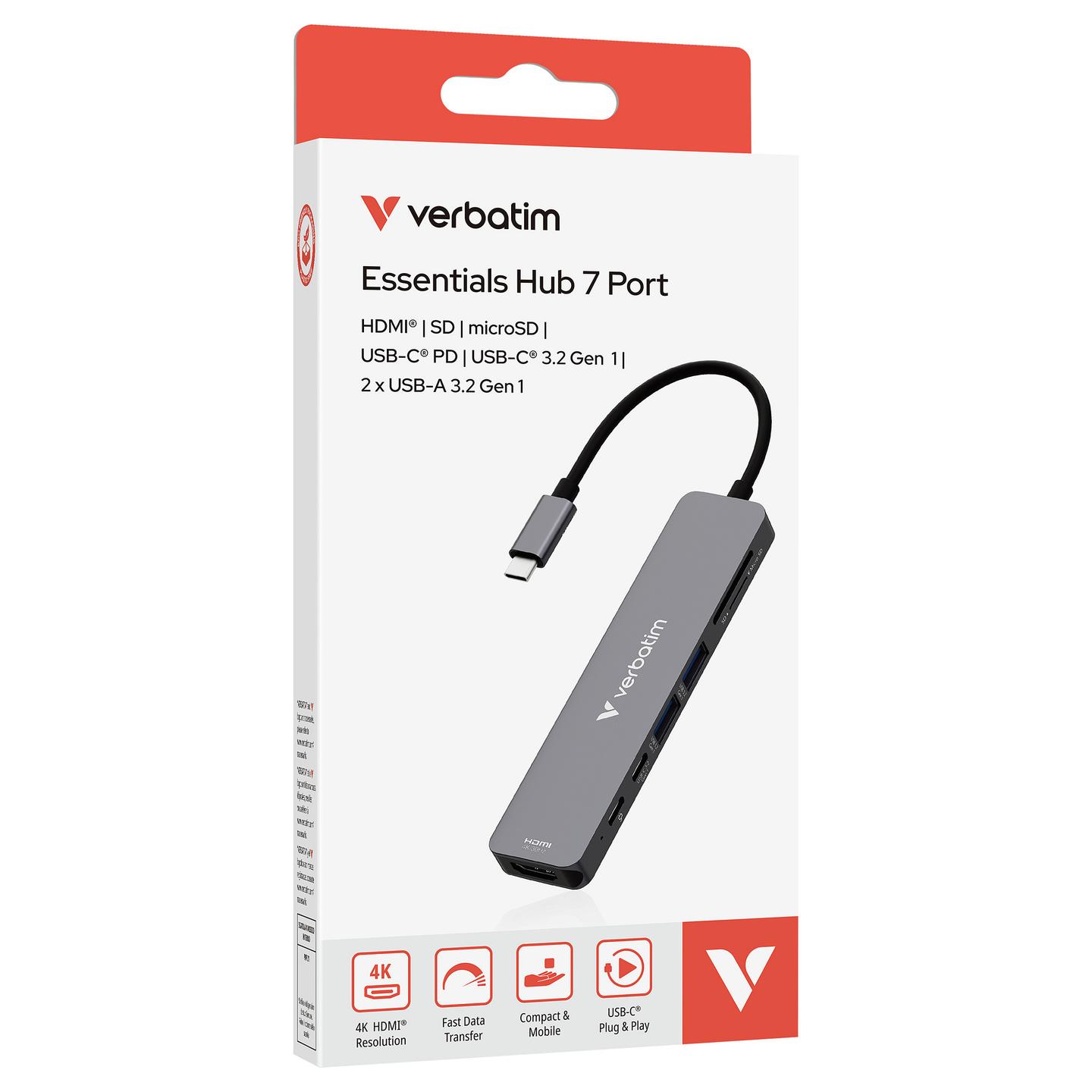 Hub USB-C Verbatim 32158, 7 Porta, HDMI 4K 30Hz, 2x USB-A 3.2 Gen 1, USB-C 3.2 Gen 1, USB-C PD 100W, SD, microSD – Gri - 3