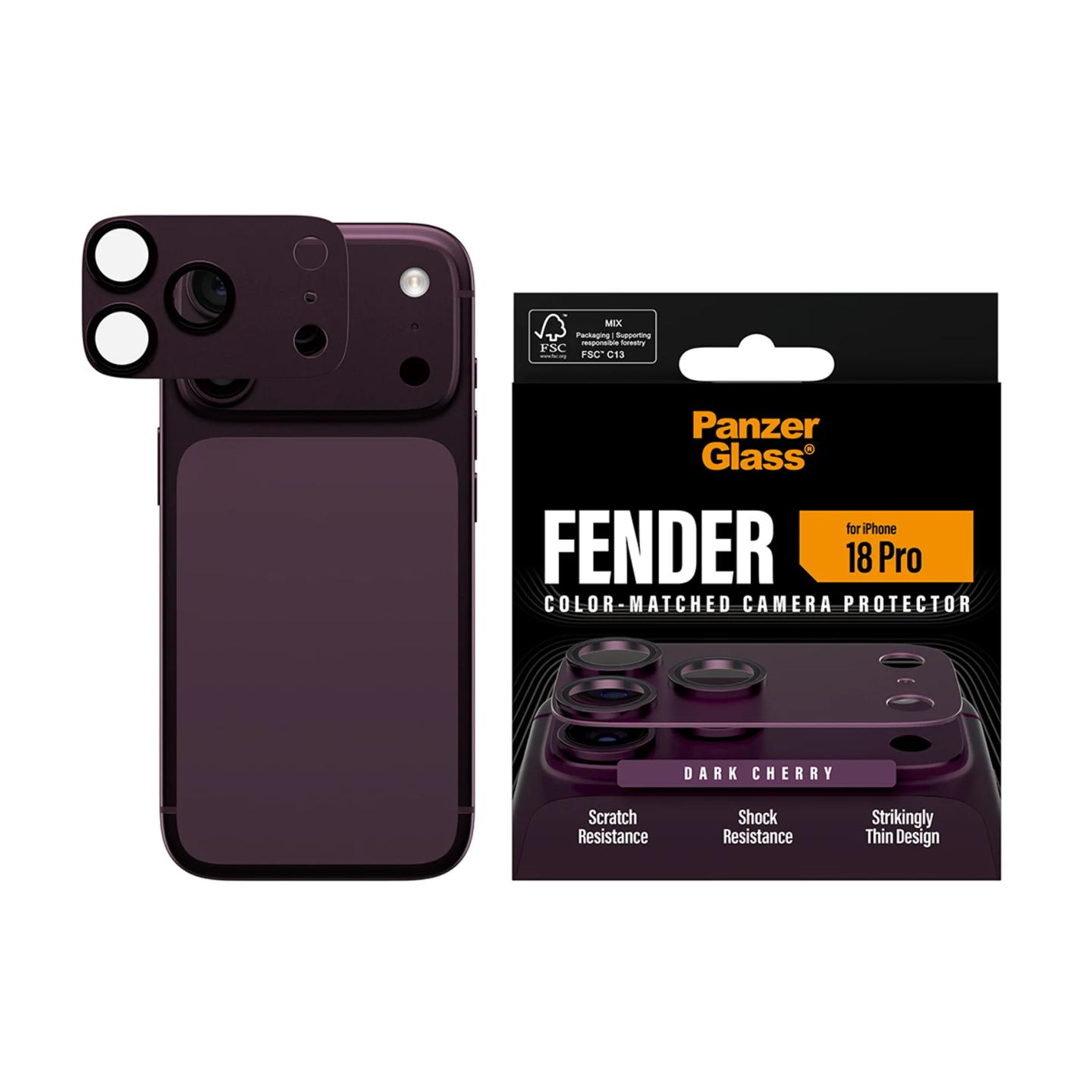 Mbrojtës për Kamera PanzerGlass Fender, për iPhone 18 Pro, Alumini, Dark Cherry - Kuqe e errët - 2