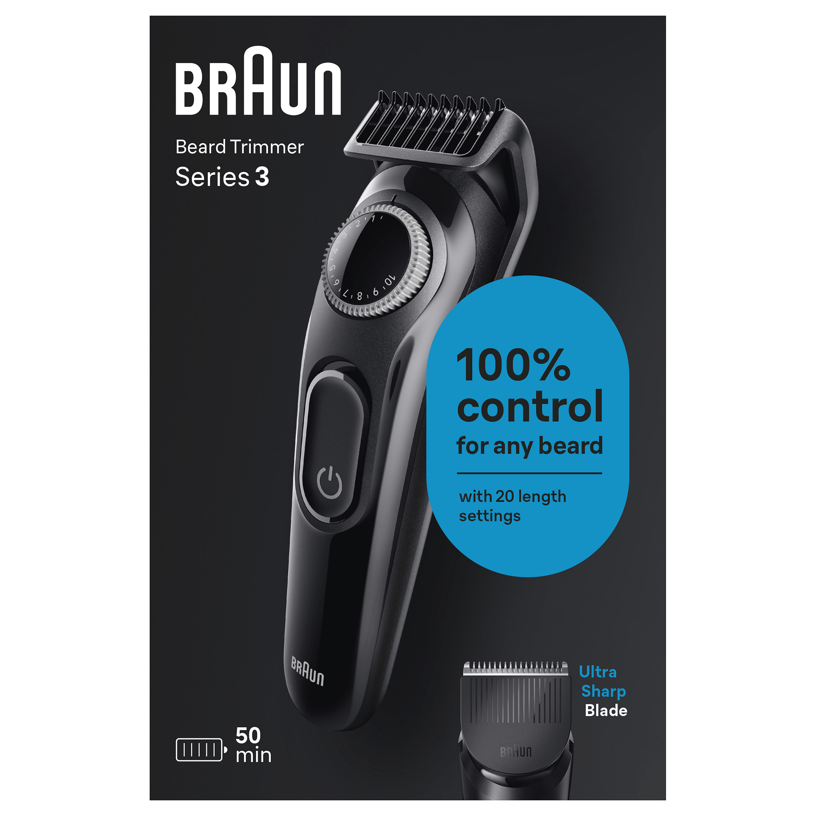 Makinë e rrojës për mjekër Braun Series 3 BT3400 / PrecisionWheel / 20 Nivele / 0.5–10mm / Ni-MH / 50 Min – Zezë - 4
