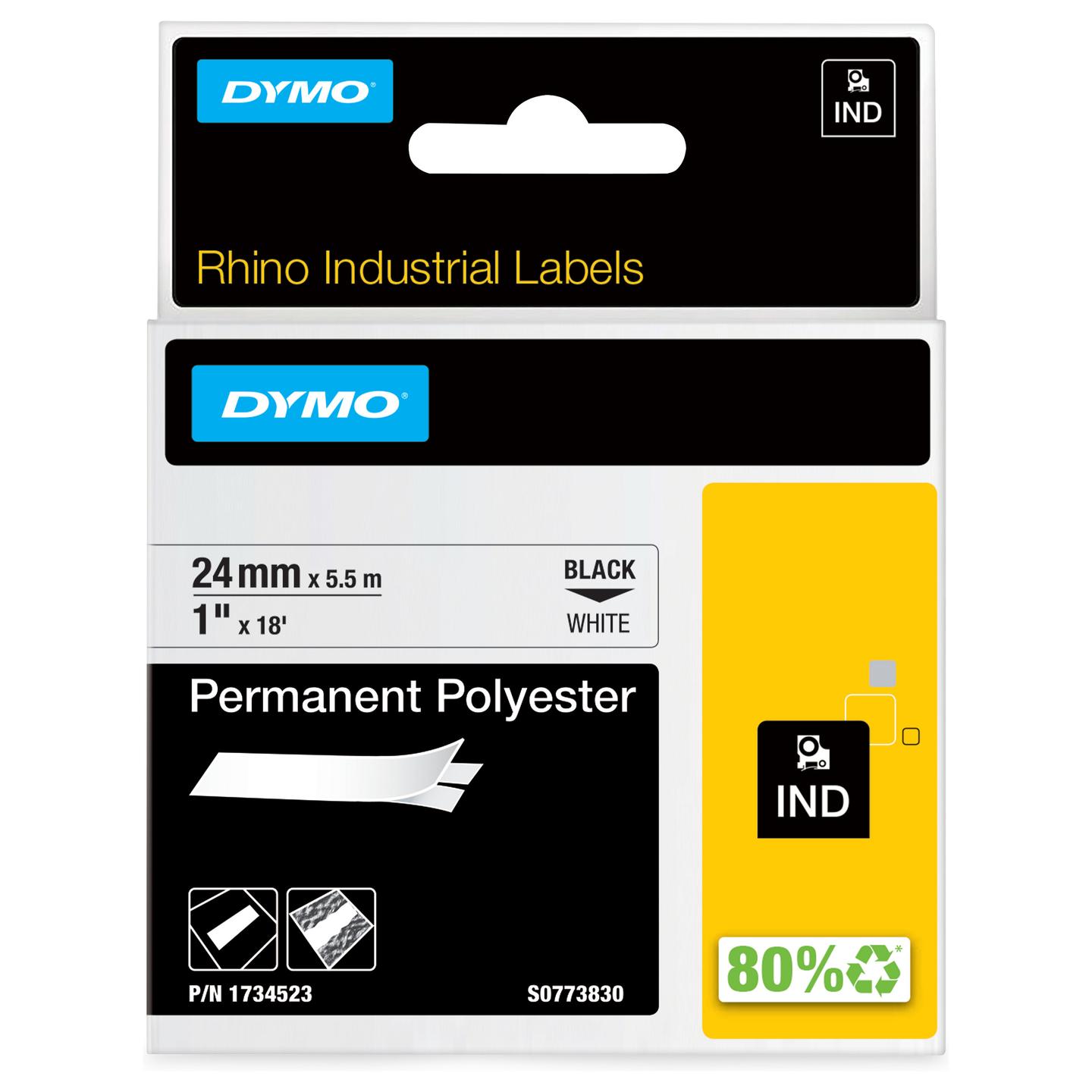 Shirit për Printer DYMO Rhino 1734523 / Permanent Polyester / 24 mm × 5.5 m / Tekst i Zi - Bardhë - 2