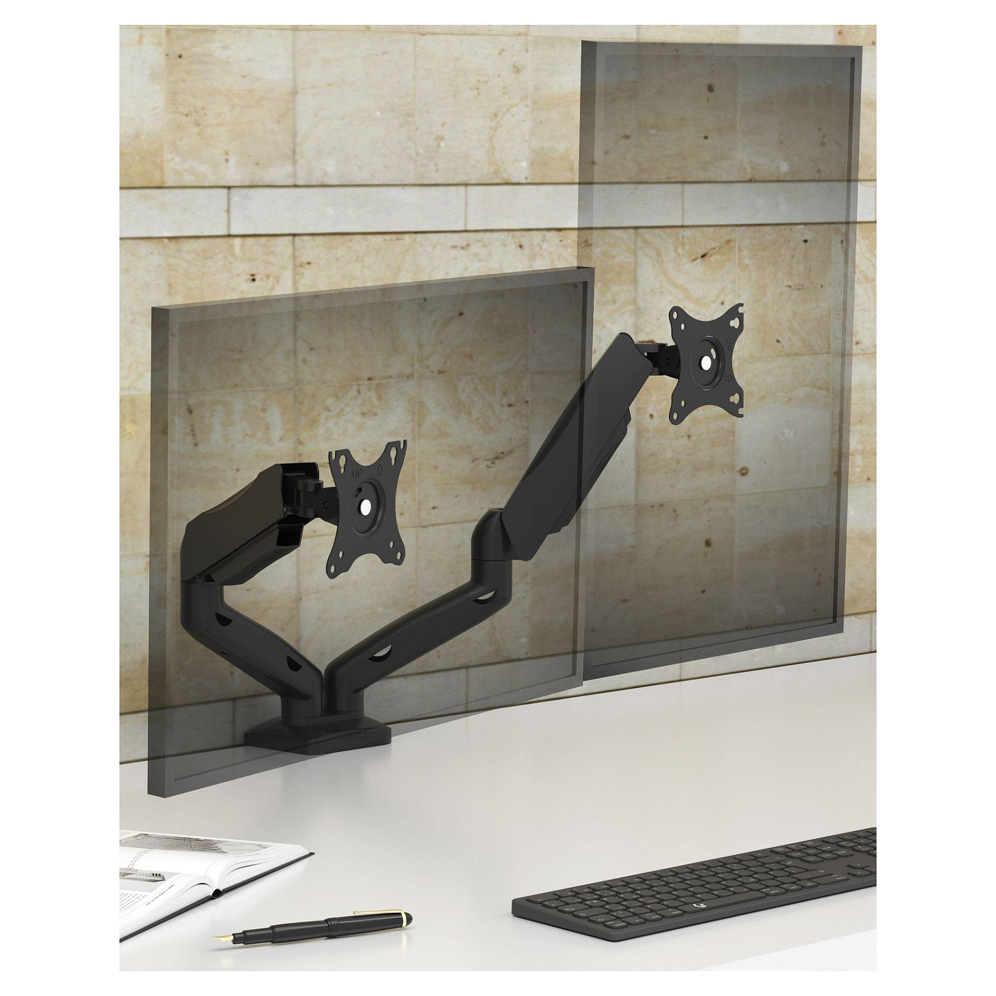 Mbajtëse për Monitor ICY BOX IB-MS204-T / 2 Monitorë / deri 32" / 9kg për Monitor / VESA 75x75-100x100 / Tavolinë - Zezë - 3