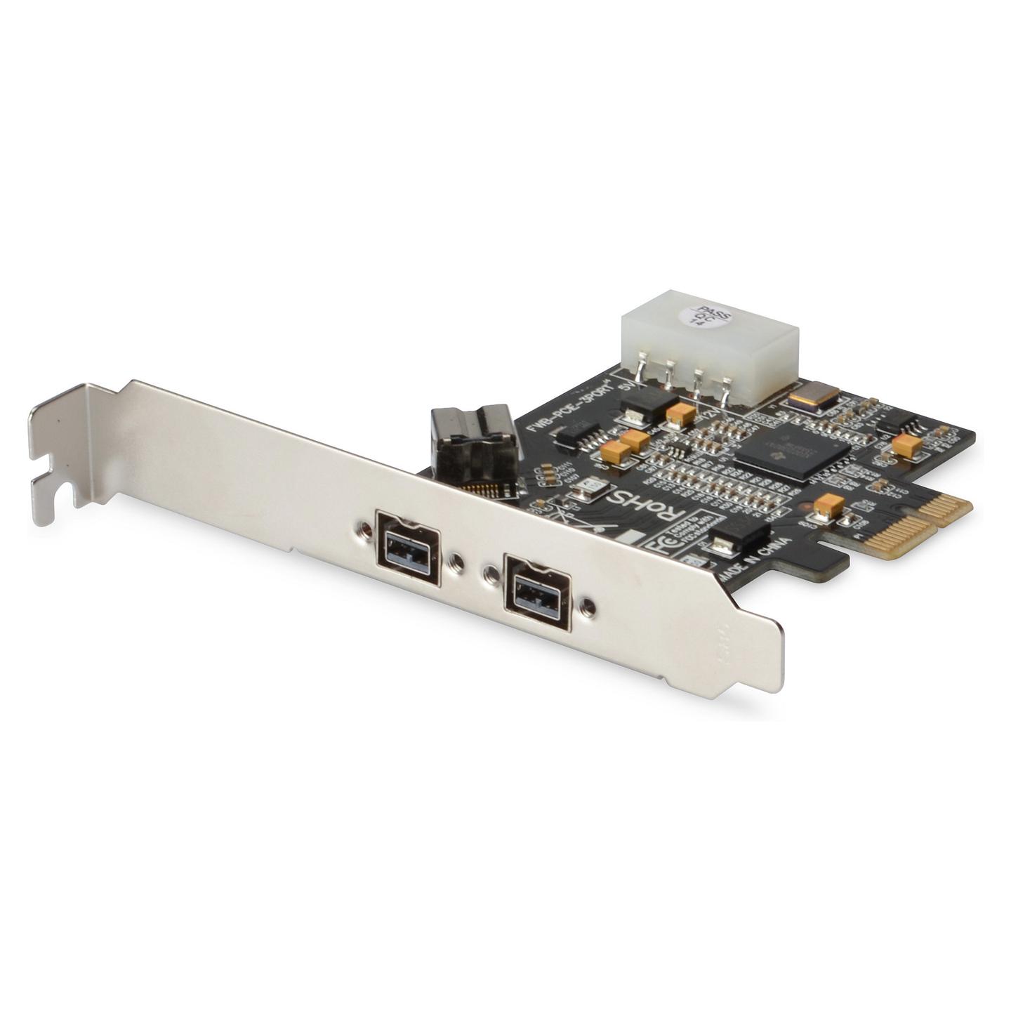 Kartë Zgjerimi DIGITUS DS-30203-2, PCI Express x1, 3x FireWire 800 9-Pin, 2x të jashtme + 1x të brendshme, 100/200/400/800Mbps, XIO2213B, Low Profile - 3