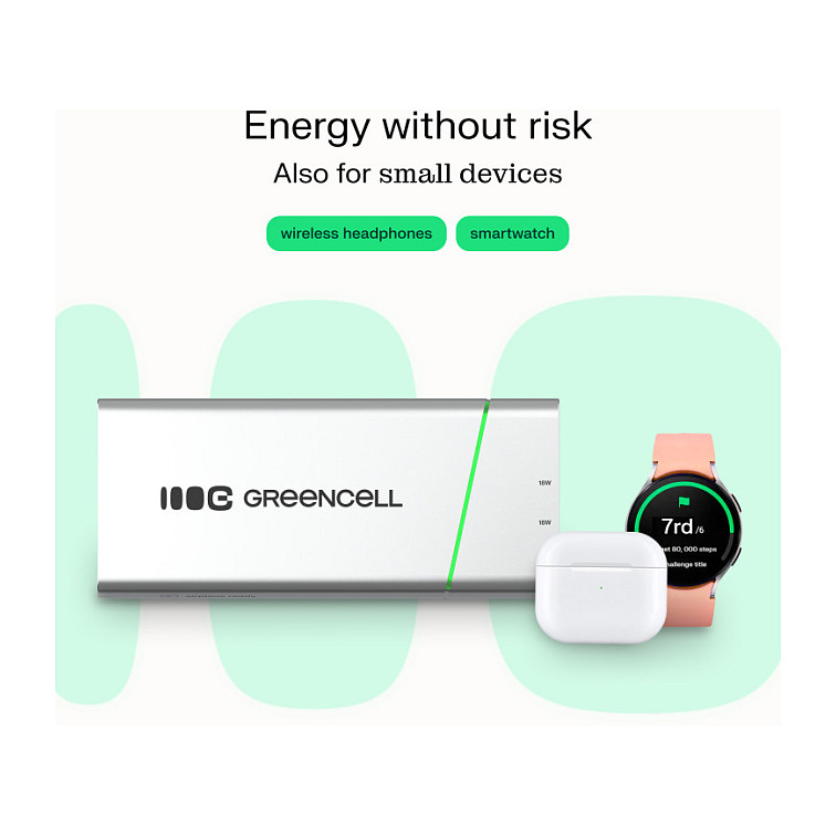 Powerbank Green Cell PowerPlay Pro / 20.800mAh / USB-C 65W PD / USB-C 18W / USB-A 18W / LED – Silver - 12