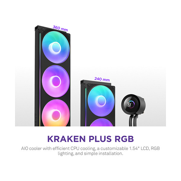 Ftohës për Procesor NZXT Kraken Plus 360 RGB / 360mm / AIO / RGB / LCD - Zezë - 2