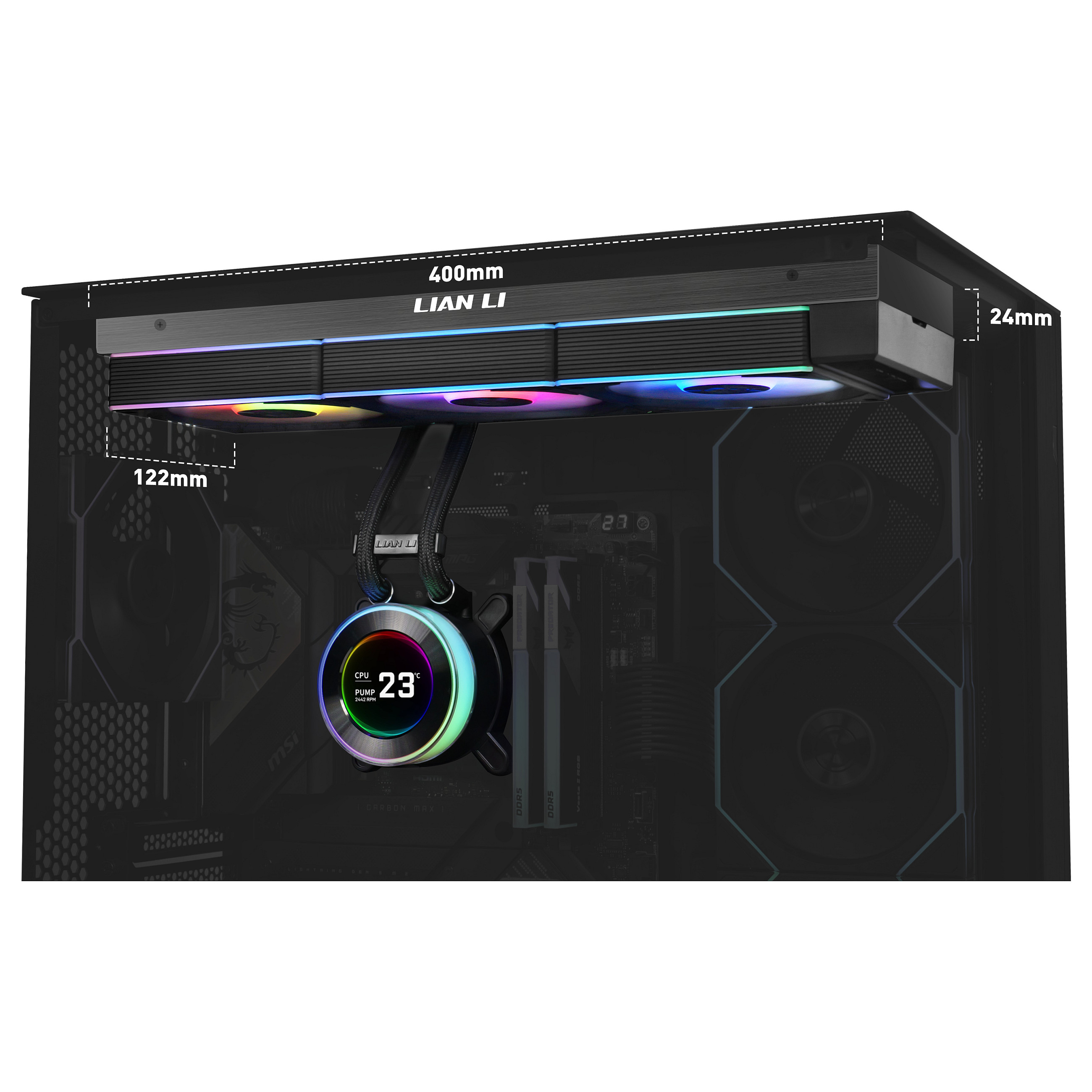 Ftohës për Procesor Lian Li HydroShift II LCD-C 360CL / AIO / 360mm / 3×120mm UNI FAN CL Wireless / 2.1" IPS LCD / 2200 RPM / 72 CFM – Zezë - 3