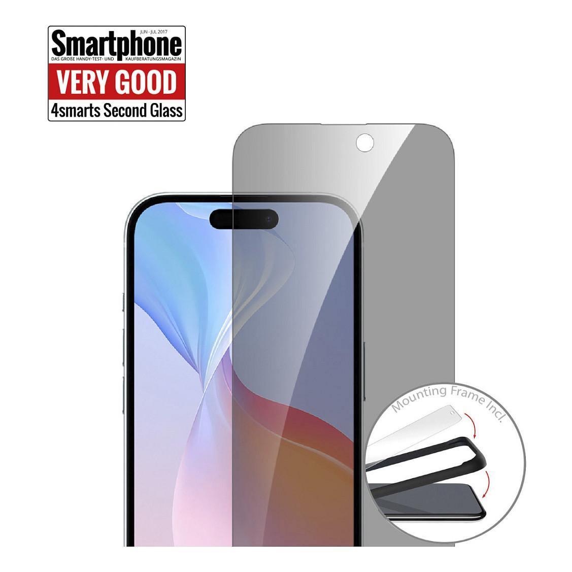 Mbrojtëse Ekrani 4smarts 541572 / iPhone 17 / 2-Way Privacy / Tempered Glass / 9H / Mounting Frame - Transparent - 8