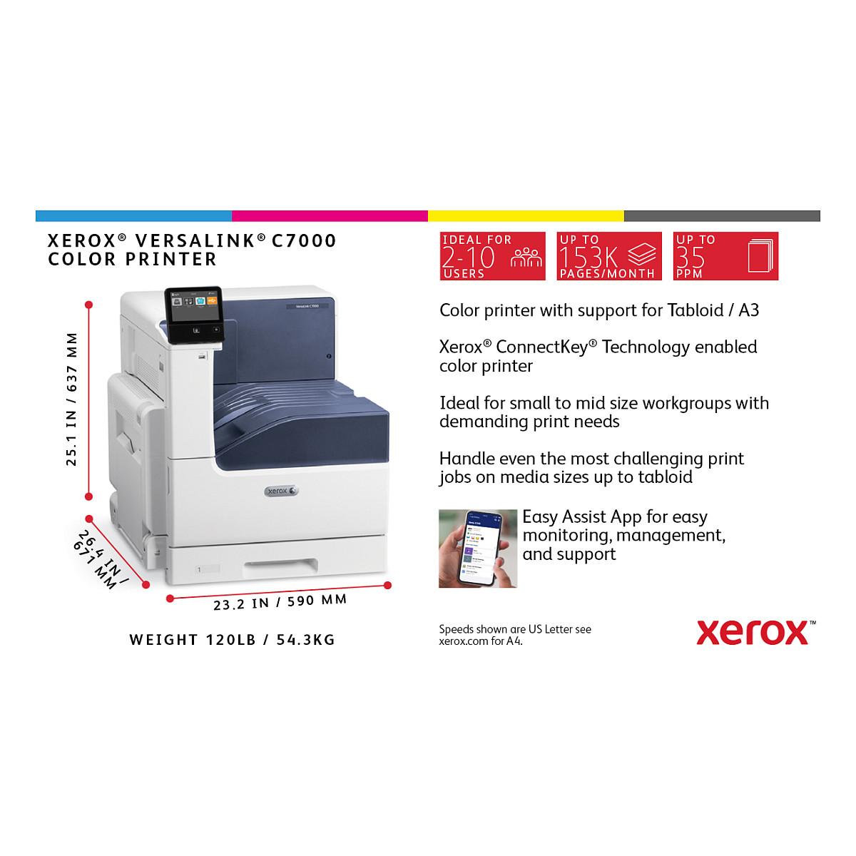 Printer Laser Xerox VersaLink C7000V/DN, A3, Color, Duplex, 35ppm, 1200x2400DPI, Ethernet, USB - Bardhë - 20