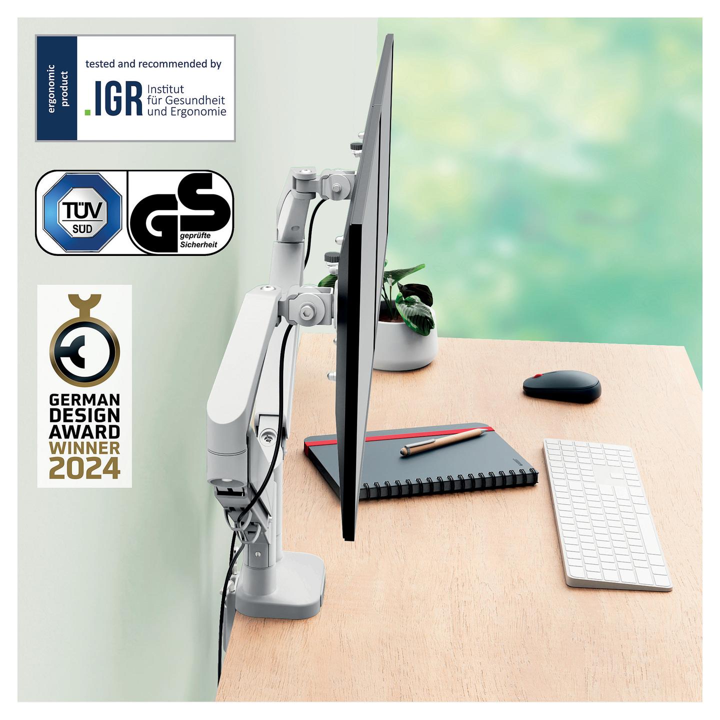 Mbajtëse për Monitor LEITZ Ergo Dual, 2 Monitorë, 17–32", 9kg për Monitor, VESA 75 × 75 / 100 × 100mm, 1120 × 110 × 600mm - Gri - 2