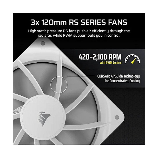 Ftohës për Procesor Corsair Nautilus 360 RS LCD / AIO / 360mm / 3×120mm RS Fan / 2.1" IPS LCD / 2100 RPM / iCUE – Bardhë - 5