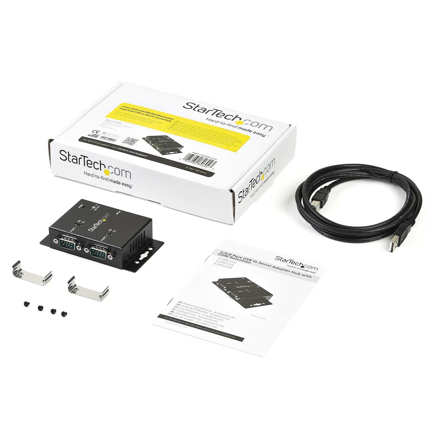 Hub USB në Serial StarTech.com ICUSB2322I , 2x RS-232 , USB 2.0 , FTDI FT232RL , 921.6Kbps , DIN Rail - Zezë - 6