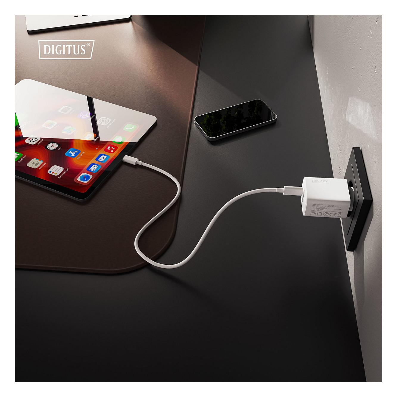 Adapter Digitus DA-10304 / 100W / GaN / 2x USB-C + 1x USB-A / Fast Charging - Bardhë - 7