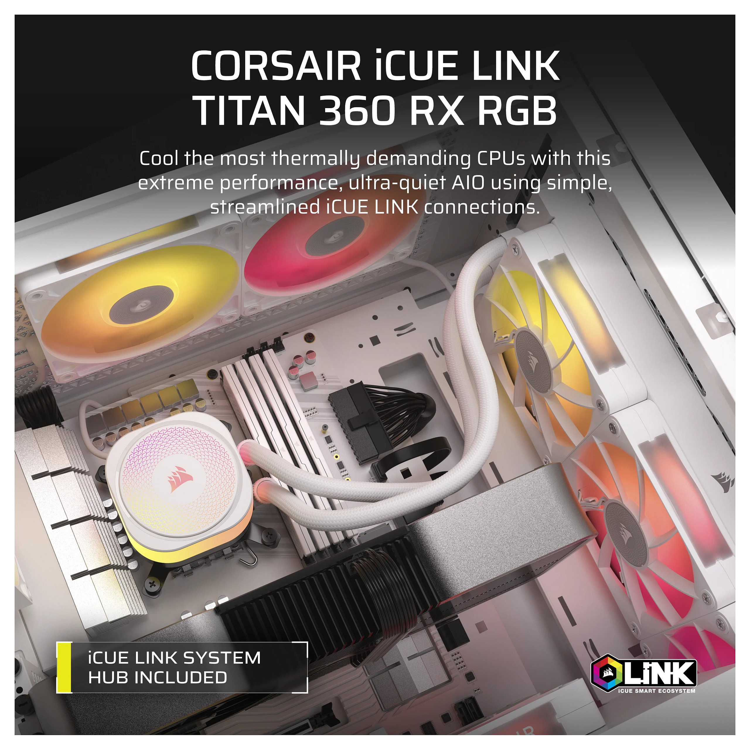 Ftohës për Procesor Corsair iCUE LINK TITAN 360 RX RGB / 360mm / 3x120mm / ARGB / PWM – Bardhë - 6