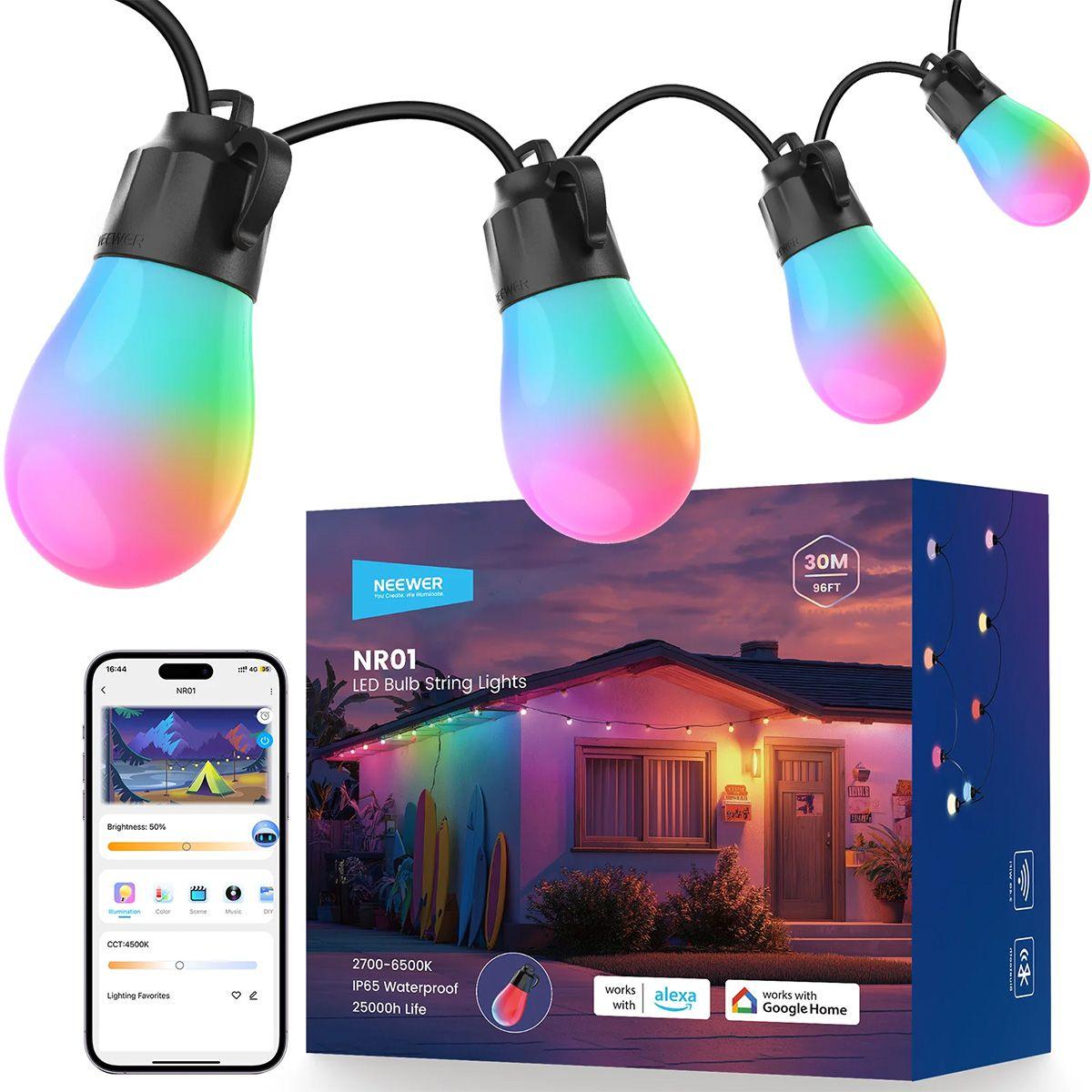 Dritë e Mençur Neewer NR01-45, RGBW, 45m, 45 LED, 2700-6500K, IP65, Bluetooth - Zezë - 2