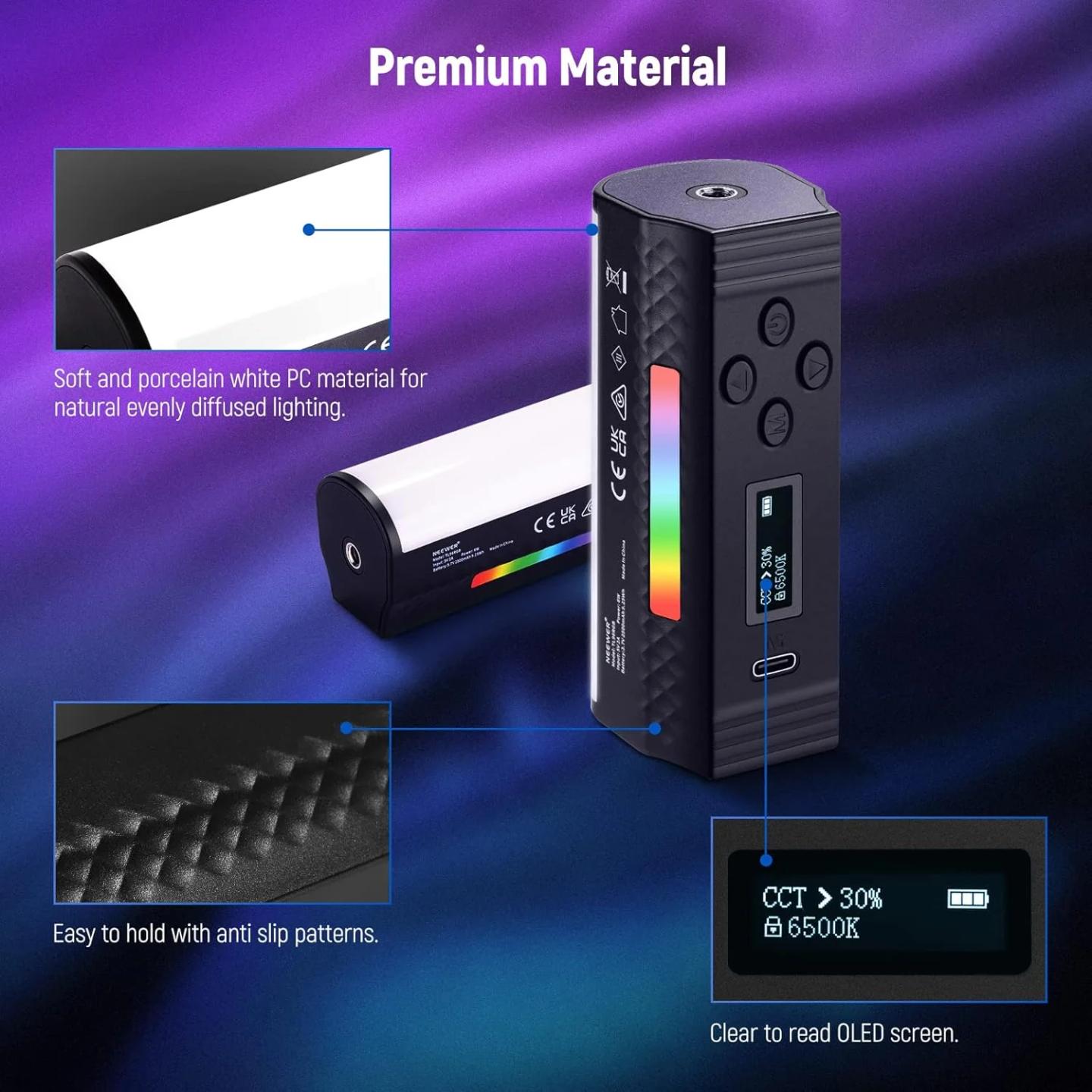 Dritë e Mençur Neewer TL96, RGB, 6W, 96 LED, 800Lux, 2500-8500K, CRI 97, Magnetike, USB-C - Zezë - 2