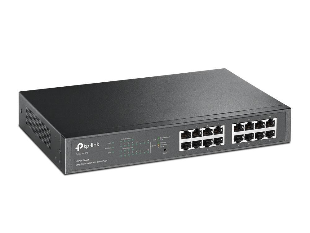 TP-Link TL-SG1016PE 16-Port Gigabit Easy Smart PoE+ Switch – 16× 10/100/1000Mbps RJ45, 8× PoE+ deri 30W, 150W PoE Budget, VLAN, QoS, IGMP Snooping, Rackmount 1U – E Zezë - 2