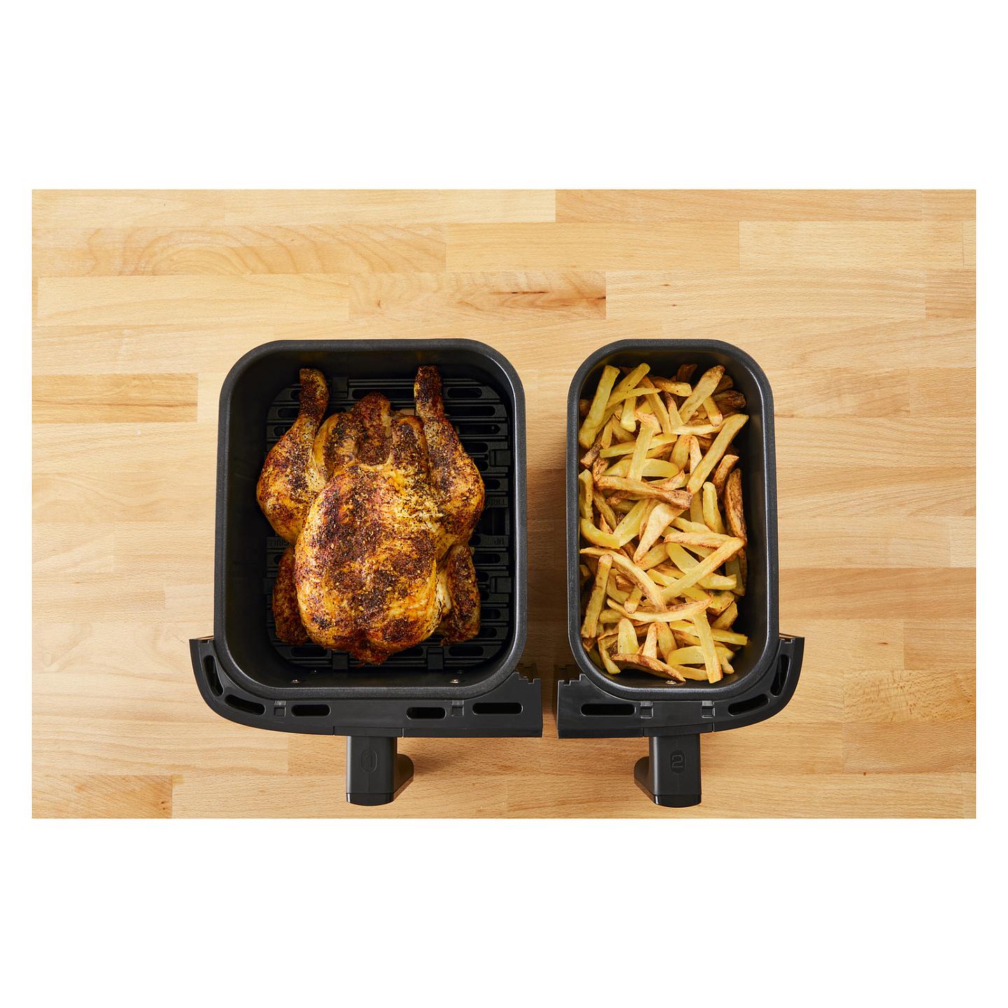 Fryer Tefal Dual Easy Fry & Grill / EY905D / 8.3L / 2700W / 2 Sirtarë / 8 Programe / 40–200°C / Grill / Sync / Touch Panel – Argjend/Zezë - 10